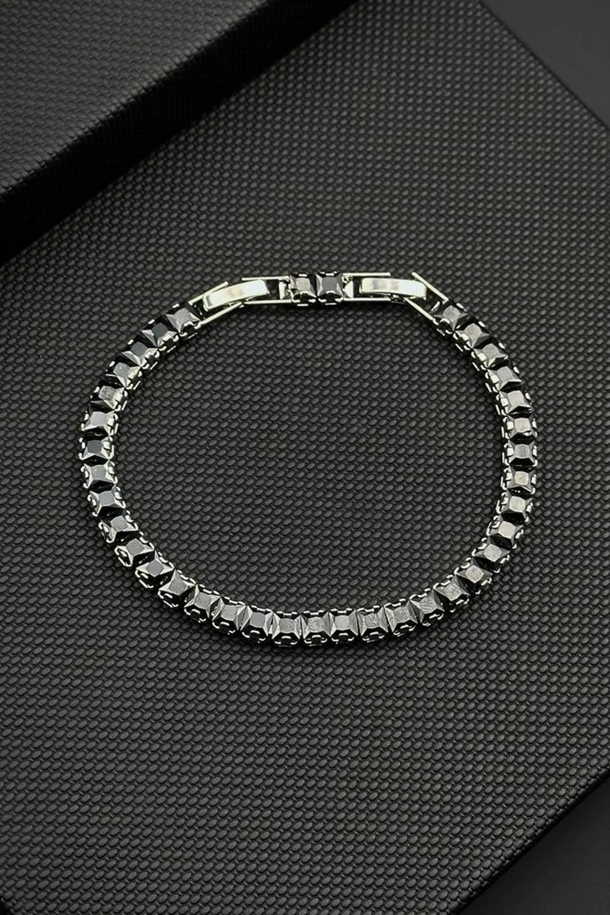 FRNCH Bronz Madenli Siyah Zirkon Taşlı Siyah Renk Tennis Erkek Bileklik FRJ12818-3818-B2