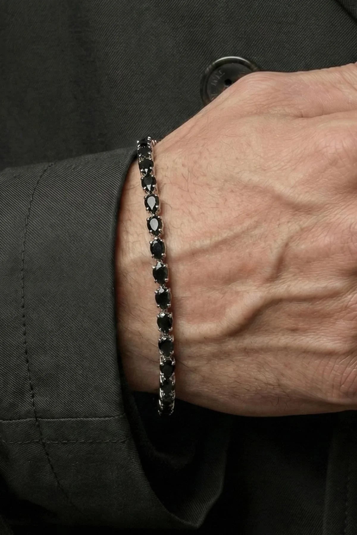 FRNCH Bronz Madenli Siyah Zirkon Taşlı Siyah Renk Tennis Erkek Bileklik FRJ12819-3819-B2