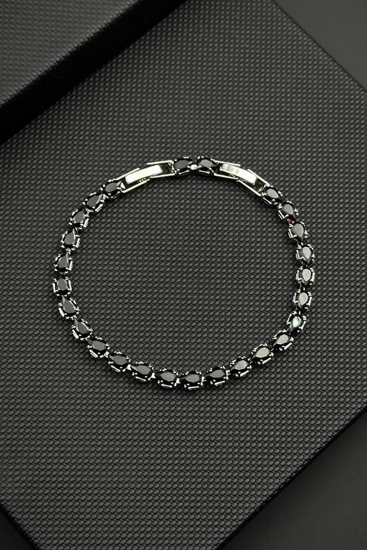 FRNCH Bronz Madenli Siyah Zirkon Taşlı Siyah Renk Tennis Erkek Bileklik FRJ12819-3819-B2