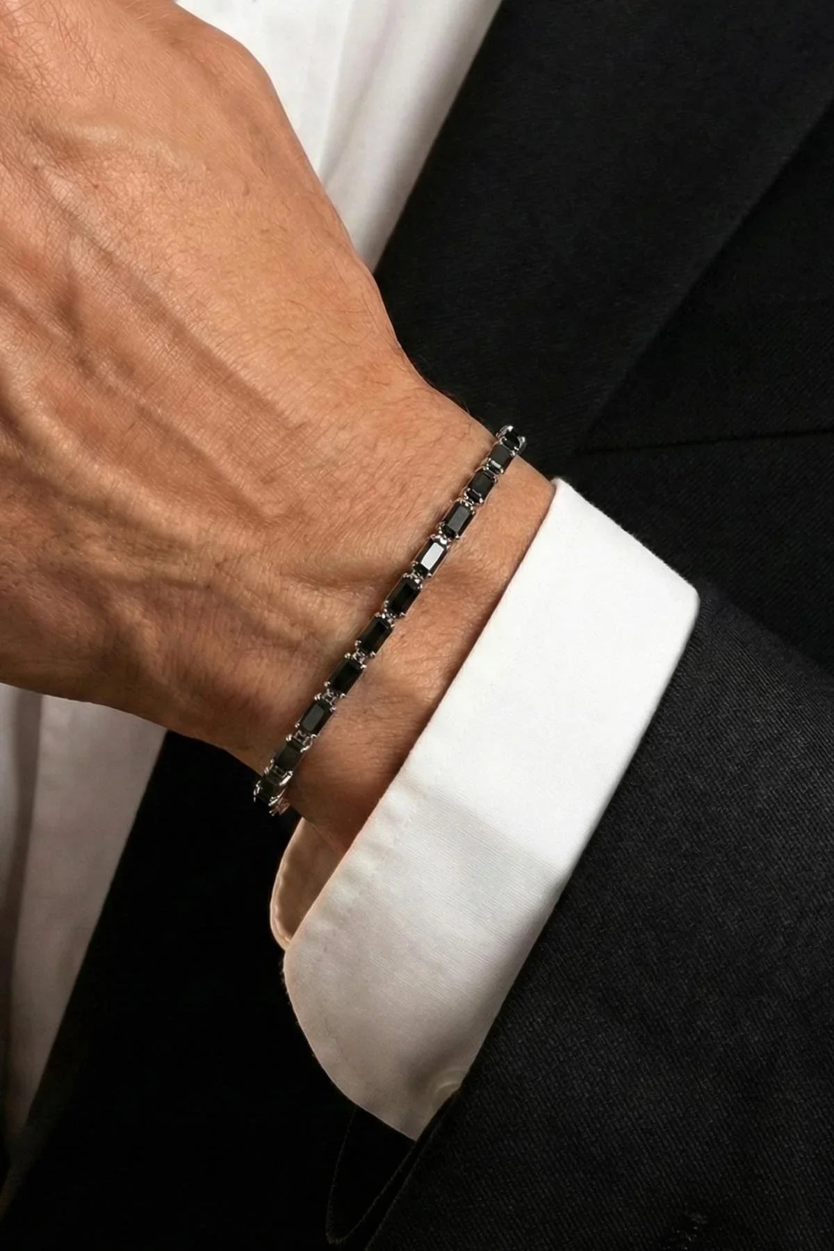 FRNCH Bronz Madenli Siyah Zirkon Taşlı Siyah Renk Tennis Erkek Bileklik FRJ12821-3821-B2