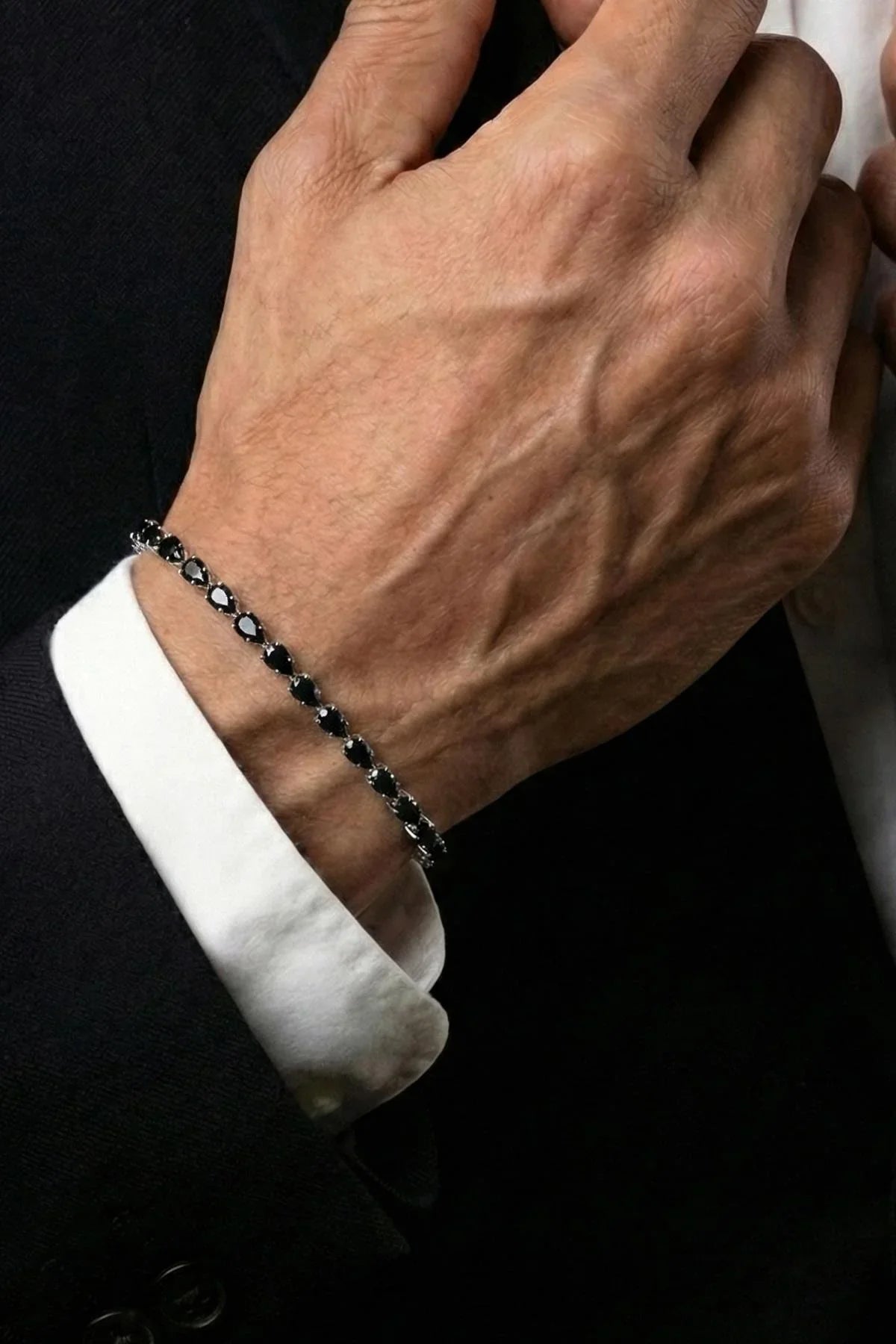 FRNCH Bronz Madenli Siyah Zirkon Taşlı Siyah Renk Tennis Erkek Bileklik FRJ12822-3822-B2