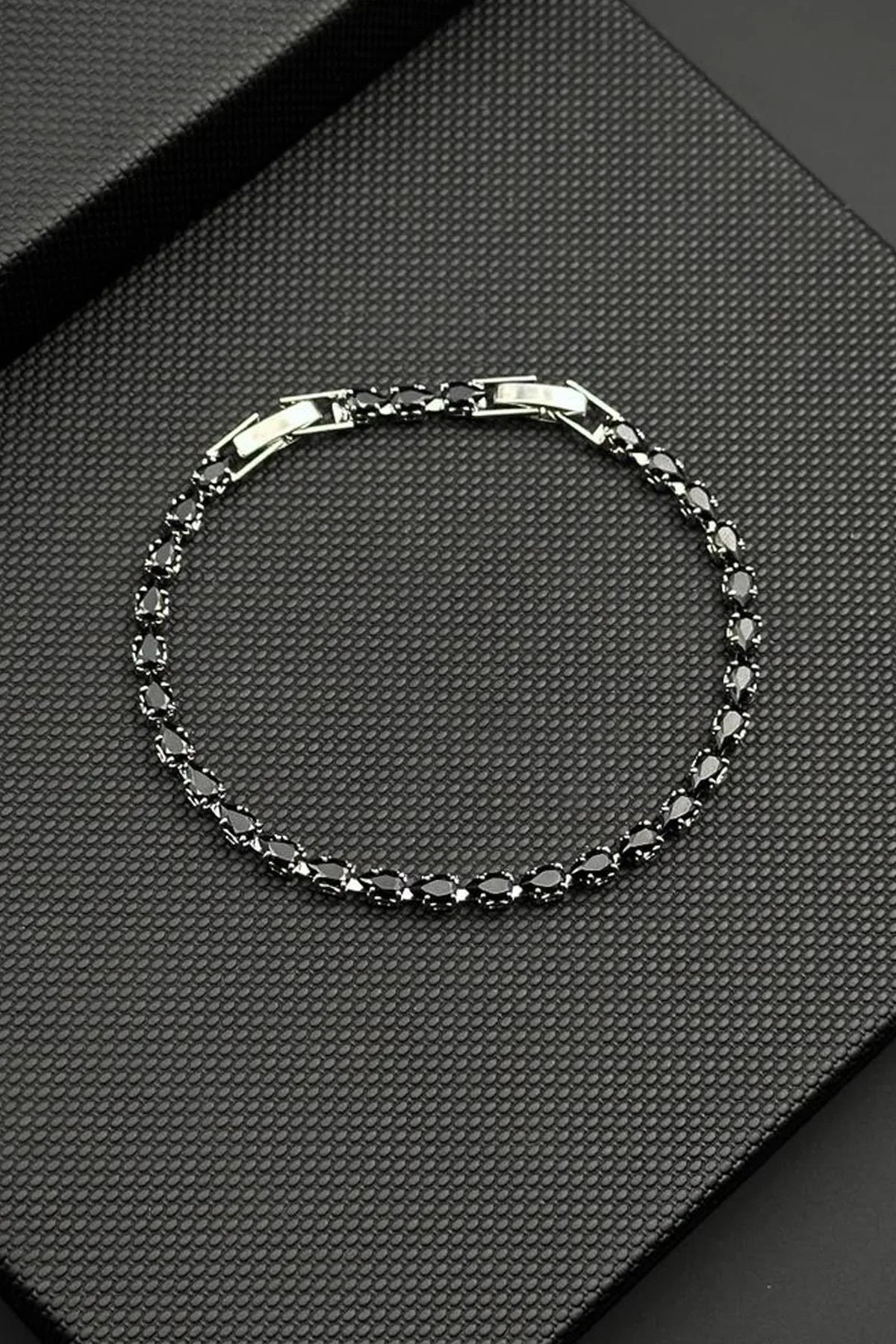 FRNCH Bronz Madenli Siyah Zirkon Taşlı Siyah Renk Tennis Erkek Bileklik FRJ12822-3822-B2