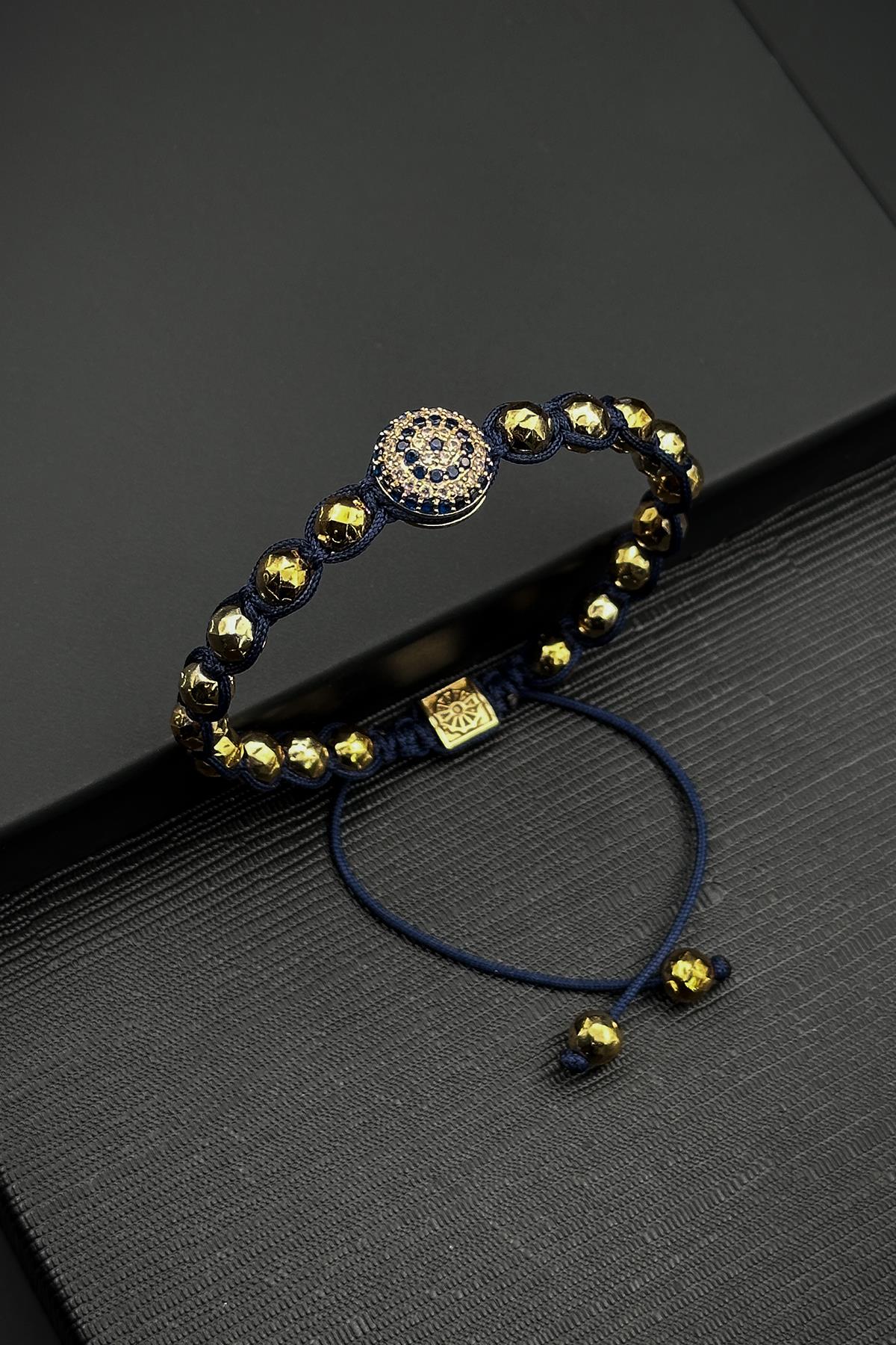 FRNCH Bronz Parçalı Zirkon Taşlı Lacivert Renk Erkek Bileklik FRJ12407-3407-LG