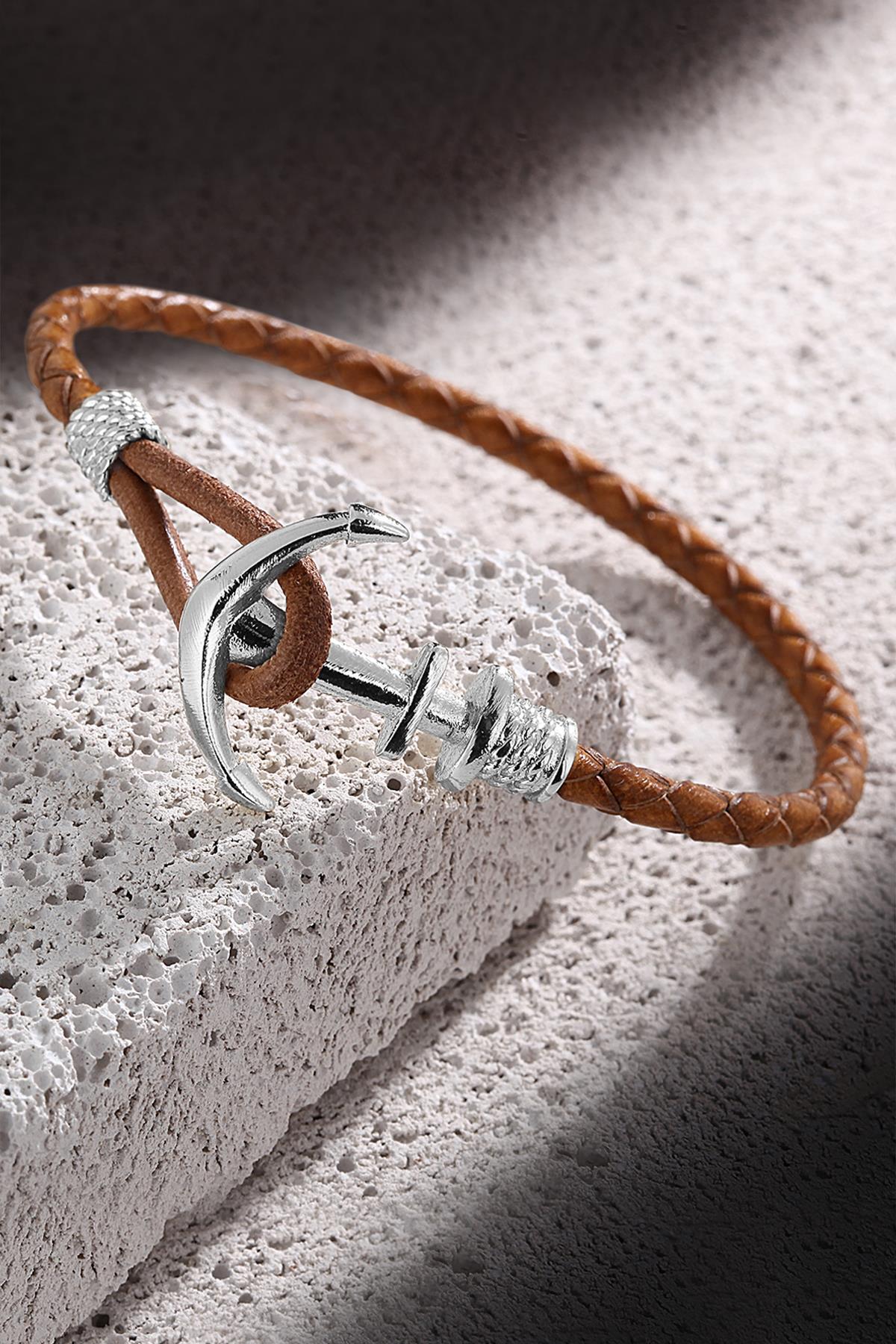 FRNCH Çapa Figürlü Gerçek Deri Handmade Erkek Bileklik FRJ11160-1260-KA