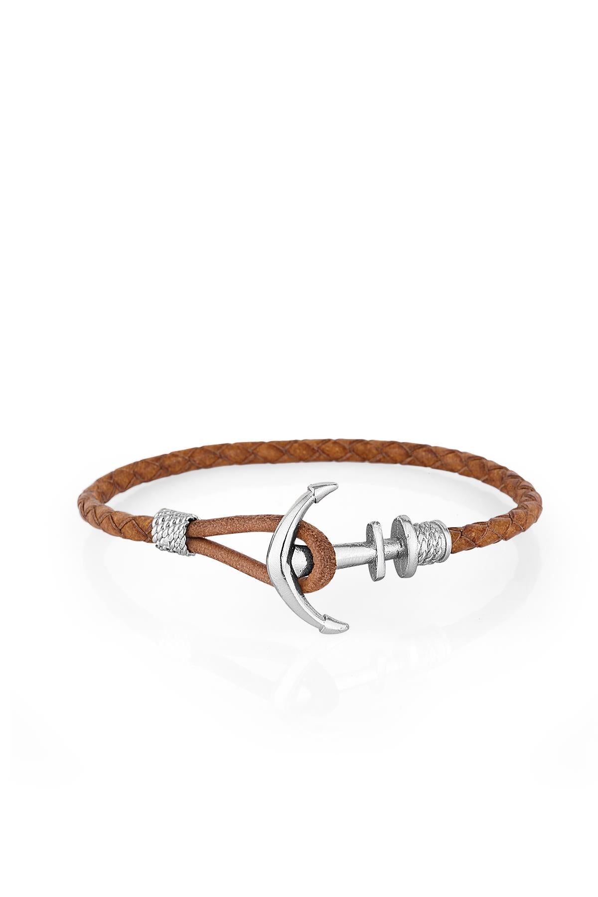 FRNCH Çapa Figürlü Gerçek Deri Handmade Erkek Bileklik FRJ11160-1260-KA