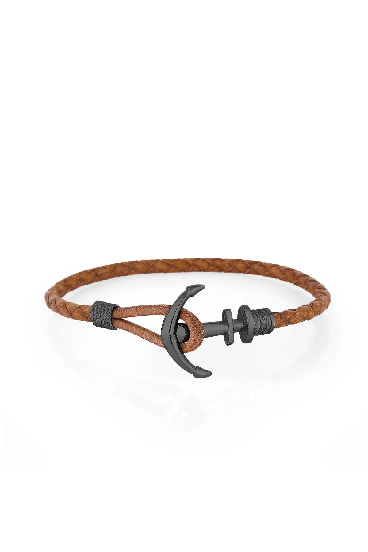 FRNCH Çapa Figürlü Gerçek Deri Handmade Erkek Bileklik FRJ11160-1260-KB