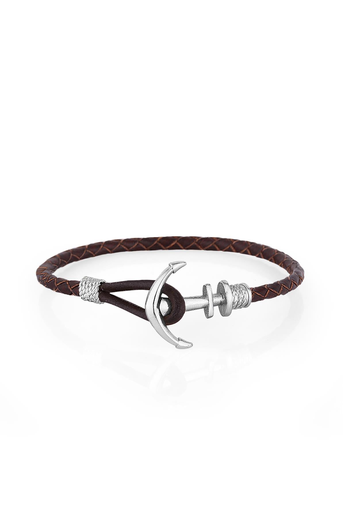 FRNCH Çapa Figürlü Gerçek Deri Handmade Erkek Bileklik FRJ11160-1260-RA