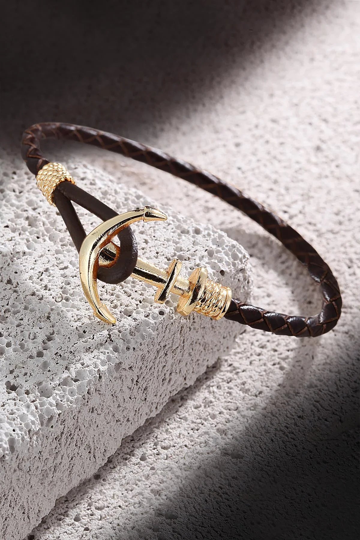 FRNCH Çapa Figürlü Gerçek Deri Handmade Erkek Bileklik FRJ11160-1260-RG
