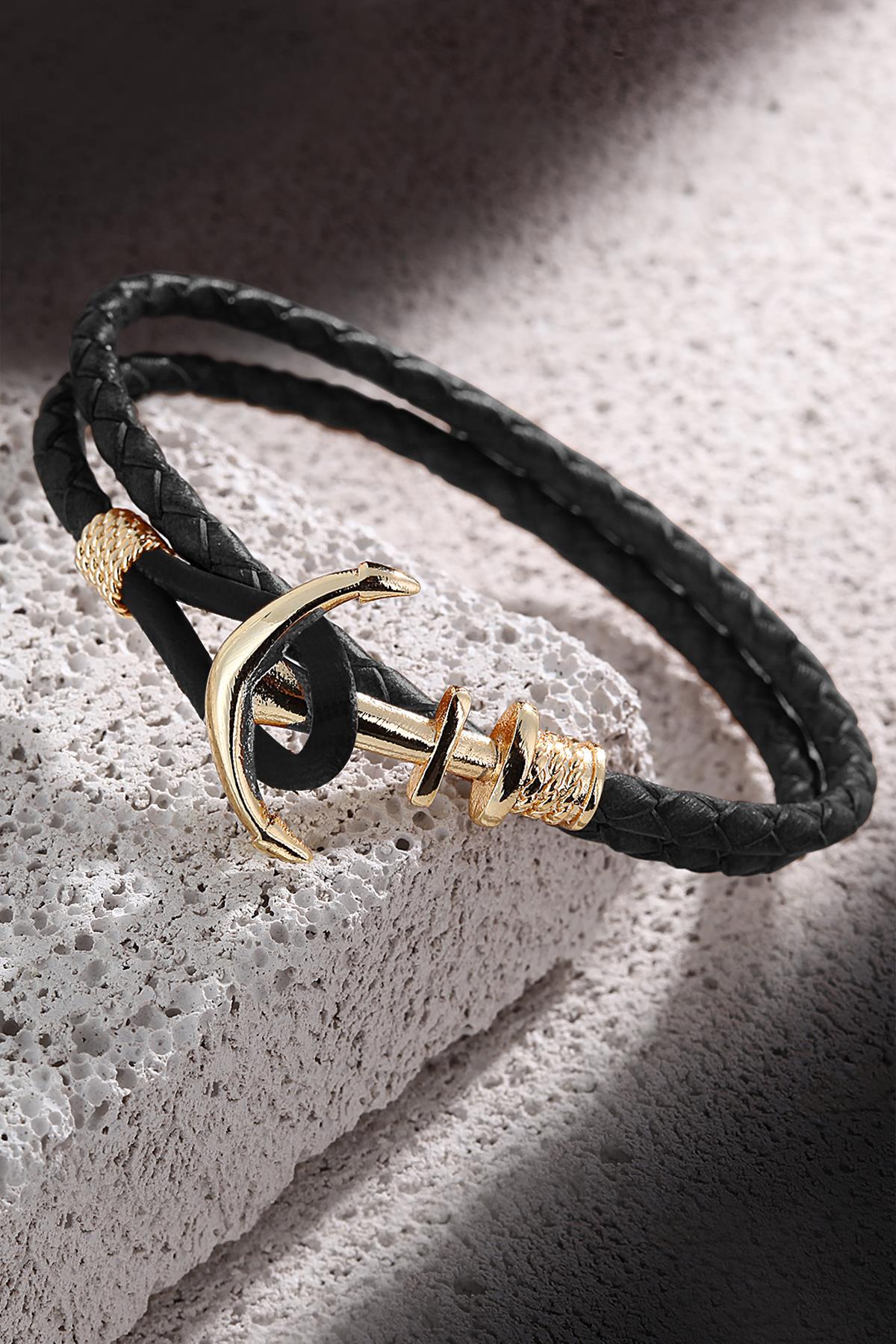 FRNCH Çapa Figürlü Gerçek Deri Handmade Erkek Bileklik FRJ11161-1261-BG