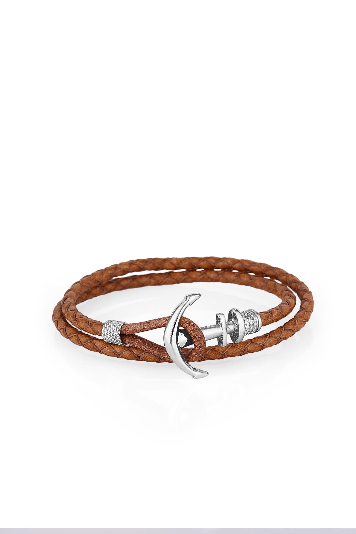 FRNCH Çapa Figürlü Gerçek Deri Handmade Erkek Bileklik FRJ11161-1261-KA
