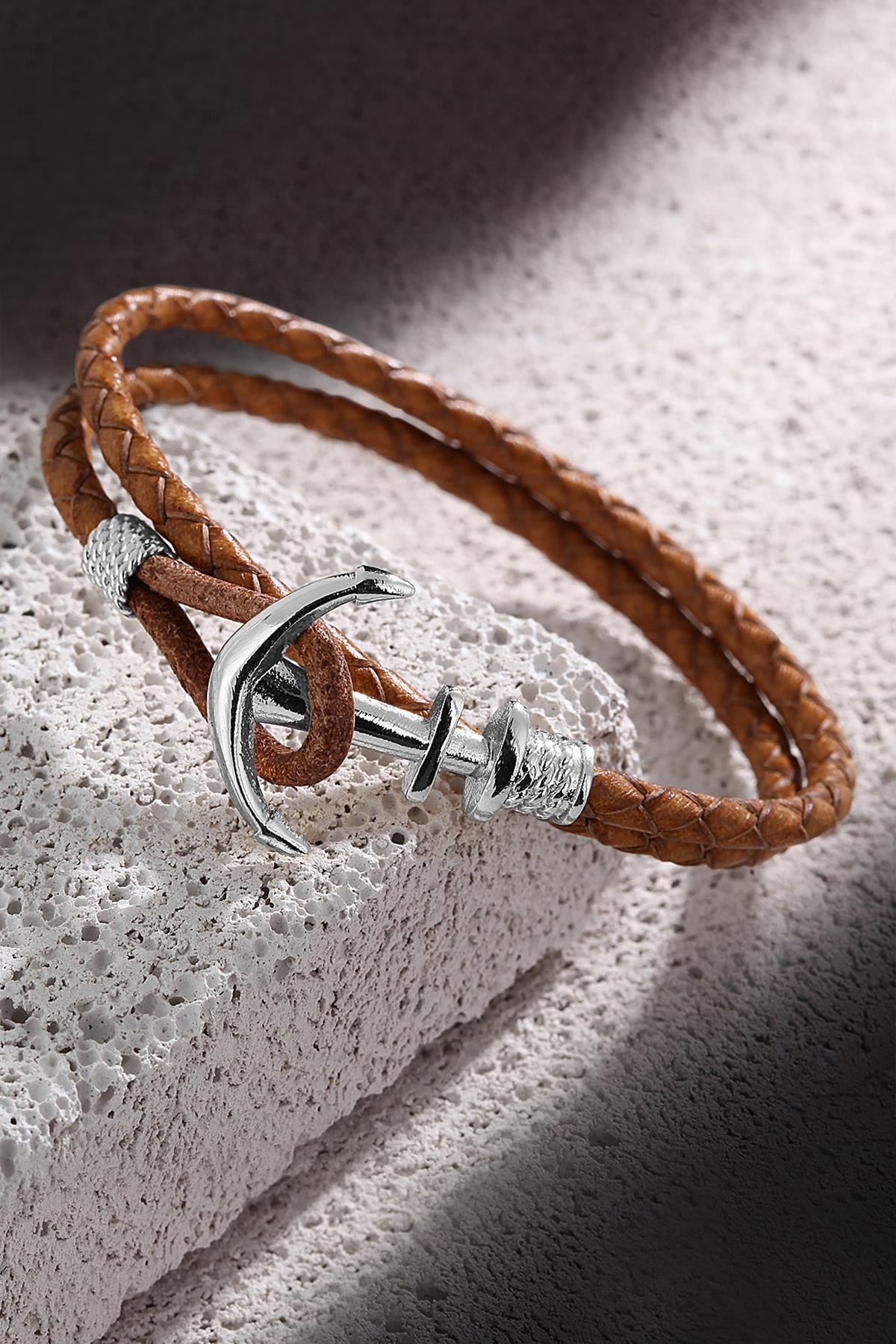 FRNCH Çapa Figürlü Gerçek Deri Handmade Erkek Bileklik FRJ11161-1261-KA