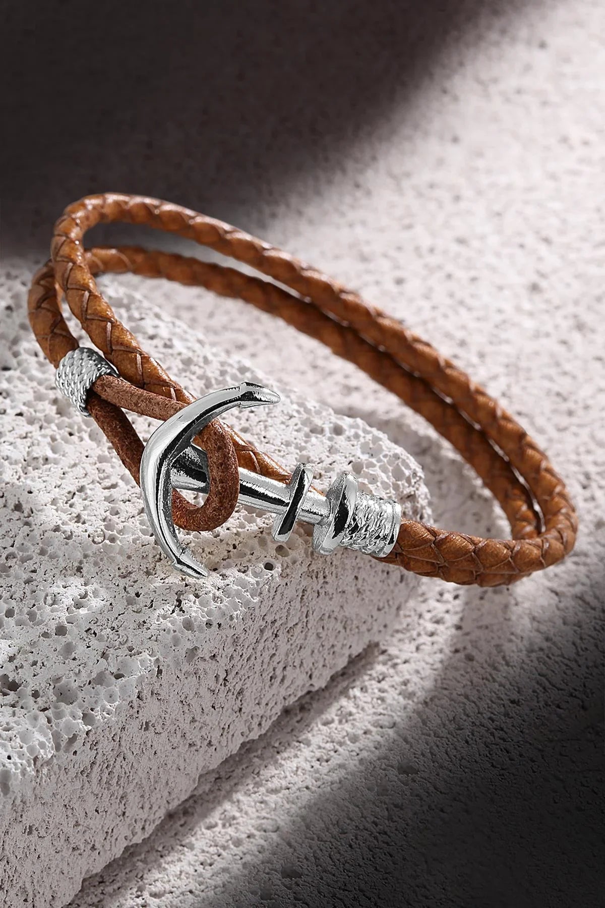 FRNCH Çapa Figürlü Gerçek Deri Handmade Erkek Bileklik FRJ11161-1261-KA