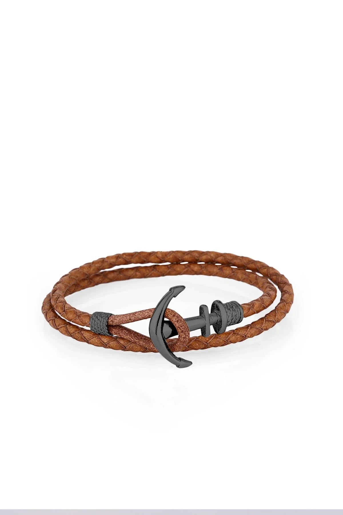 FRNCH Çapa Figürlü Gerçek Deri Handmade Erkek Bileklik FRJ11161-1261-KB