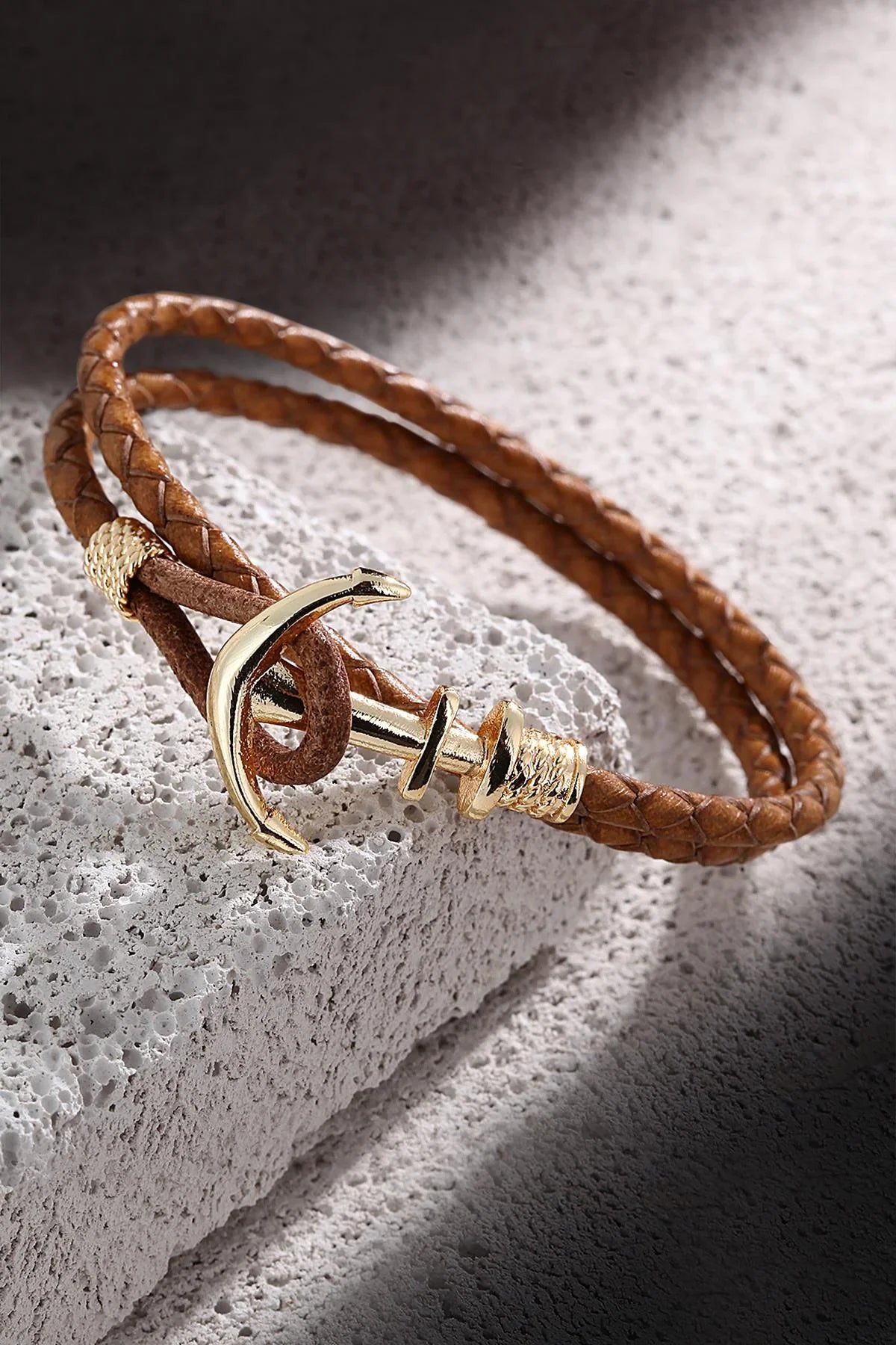 FRNCH Çapa Figürlü Gerçek Deri Handmade Erkek Bileklik FRJ11161-1261-KG
