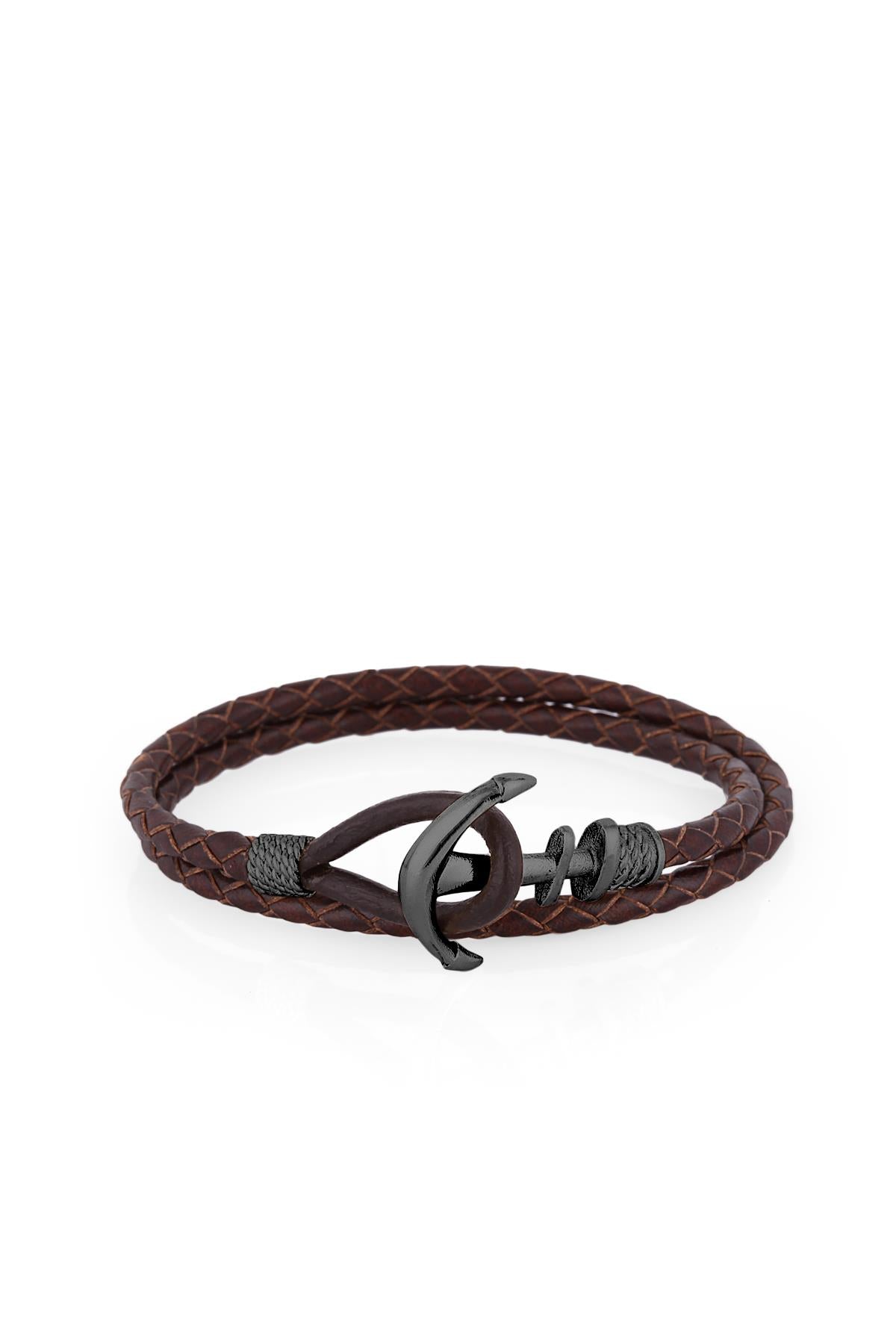 FRNCH Çapa Figürlü Gerçek Deri Handmade Erkek Bileklik FRJ11161-1261-RB