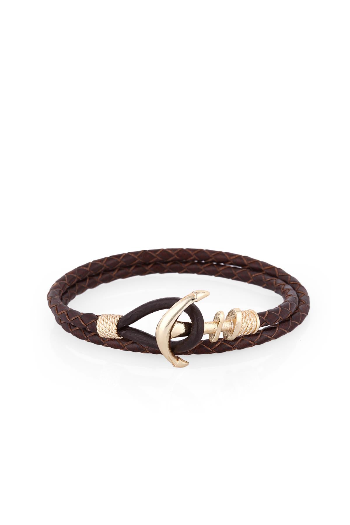 FRNCH Çapa Figürlü Gerçek Deri Handmade Erkek Bileklik FRJ11161-1261-RG