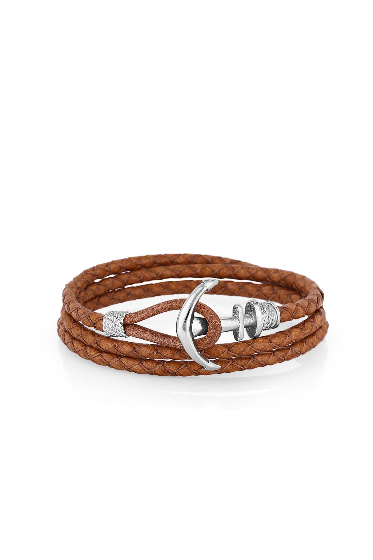 FRNCH Çapa Figürlü Gerçek Deri Handmade Erkek Bileklik FRJ11162-1262-KA