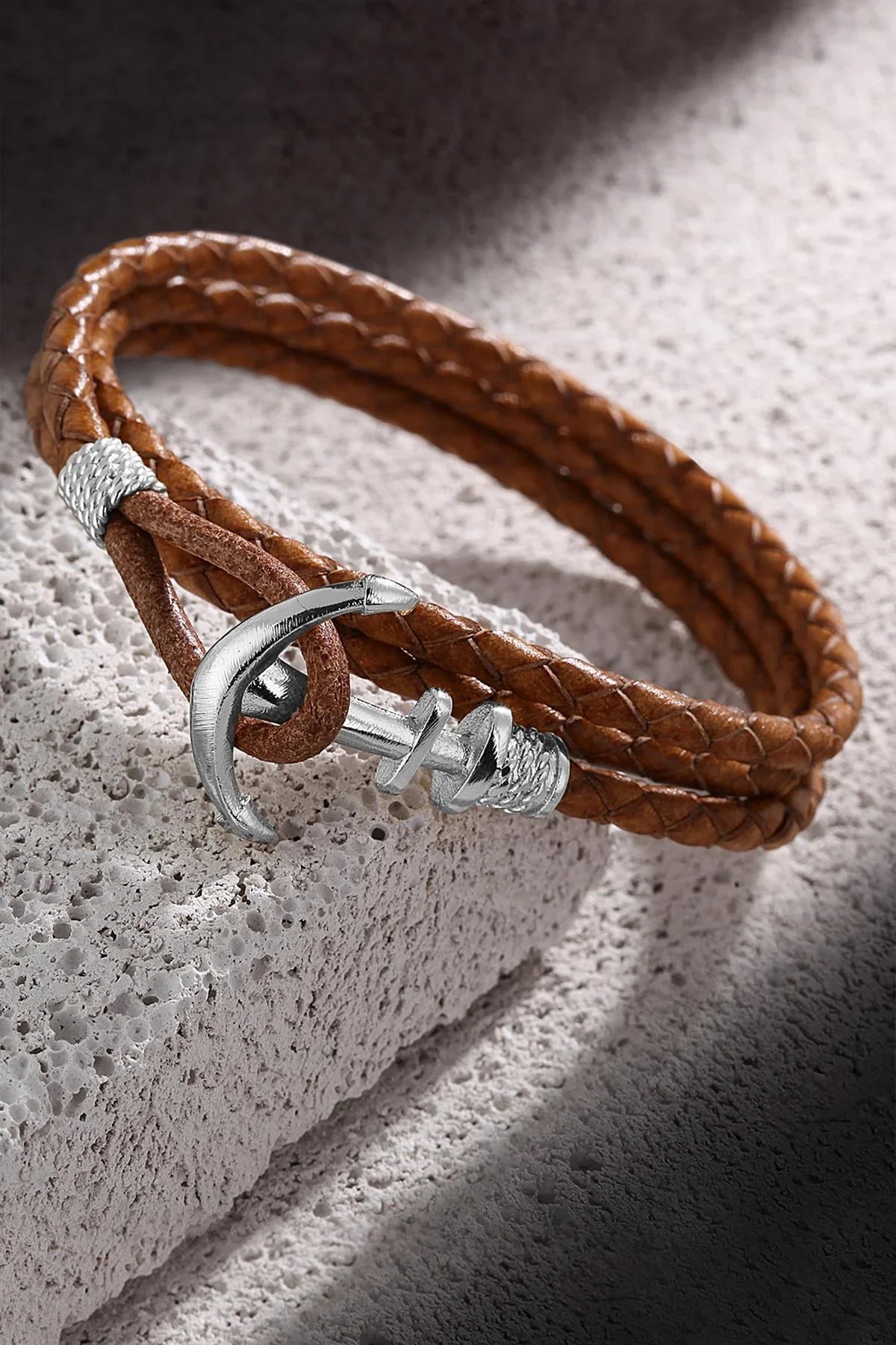 FRNCH Çapa Figürlü Gerçek Deri Handmade Erkek Bileklik FRJ11162-1262-KA