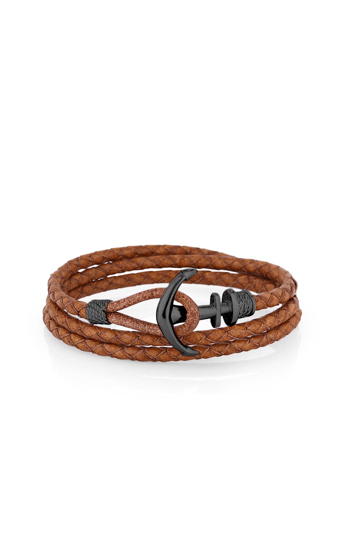 FRNCH Çapa Figürlü Gerçek Deri Handmade Erkek Bileklik FRJ11162-1262-KB