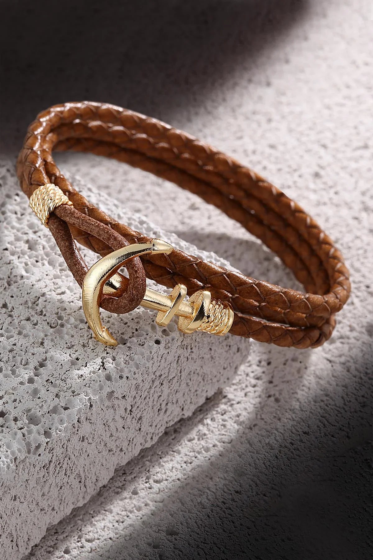 FRNCH Çapa Figürlü Gerçek Deri Handmade Erkek Bileklik FRJ11162-1262-KG