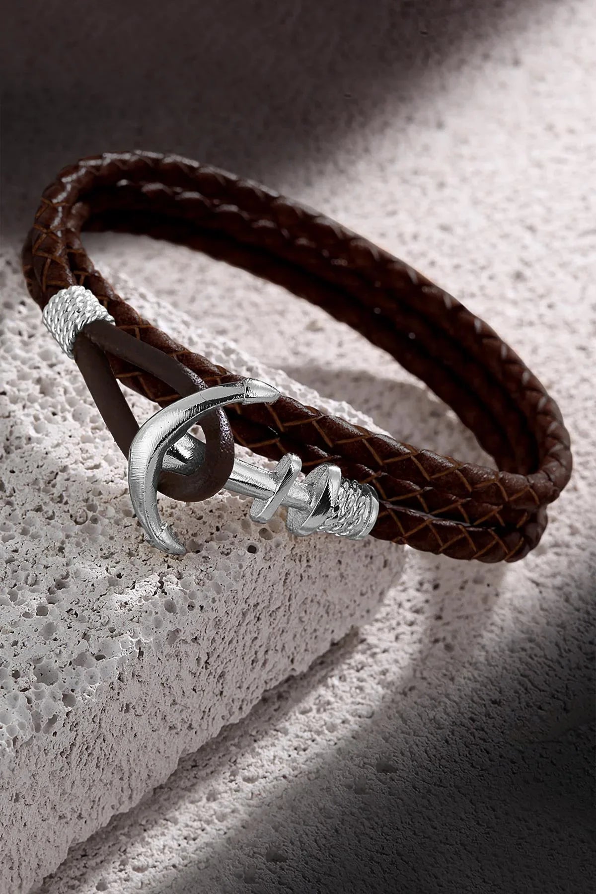FRNCH Çapa Figürlü Gerçek Deri Handmade Erkek Bileklik FRJ11162-1262-RA