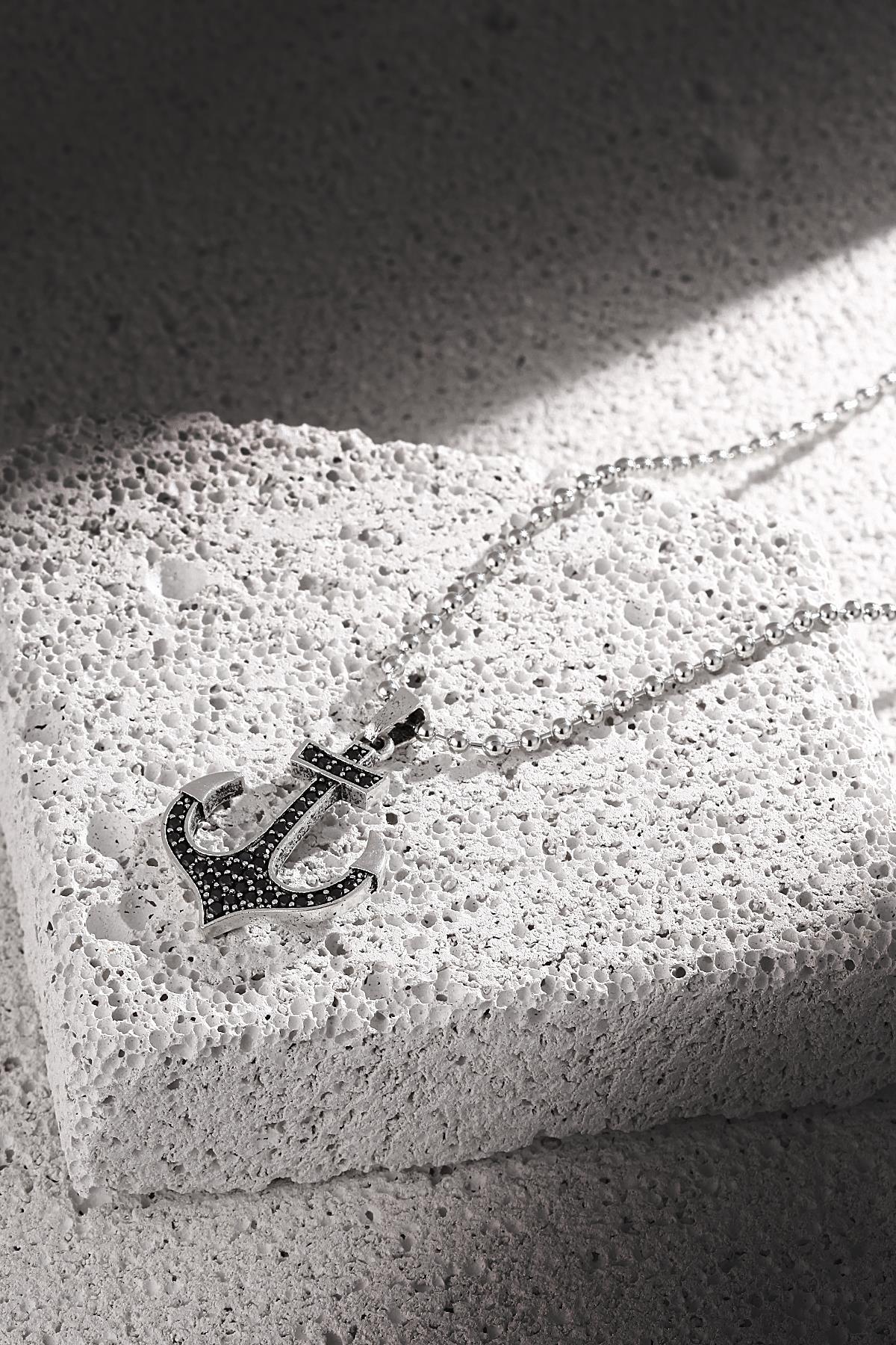 FRNCH Çapa Figürlü Zirkon Taşlı Antik Gümüş Renk Erkek Kolye FRJ30426-526-A2