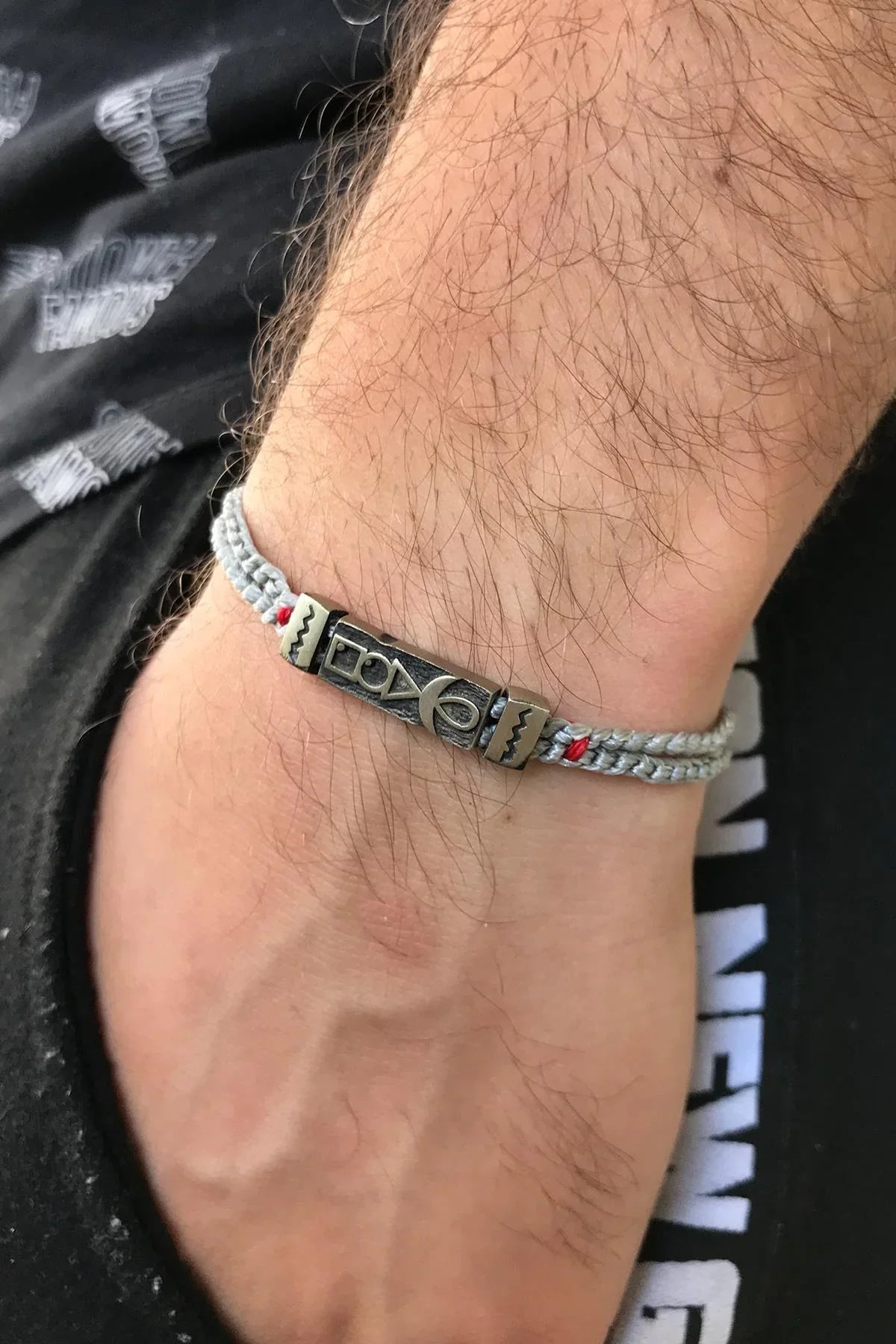 FRNCH Greek Model Gri İpli El Yapımı Örme Erkek Bileklik FRJ20070-170-G