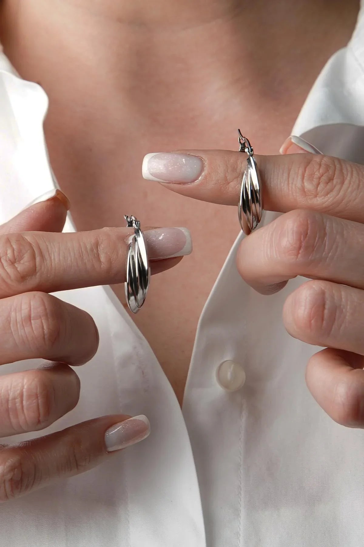 FRNCH Gümüş Renk Tasarım Kadın Küpe FRJ50047-147-A