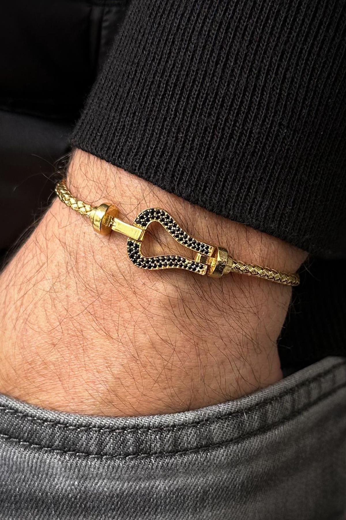 FRNCH 925 Ayar Gümüş İtalyan Model Altın Renk Erkek Bileklik FRJ12691-3691-G