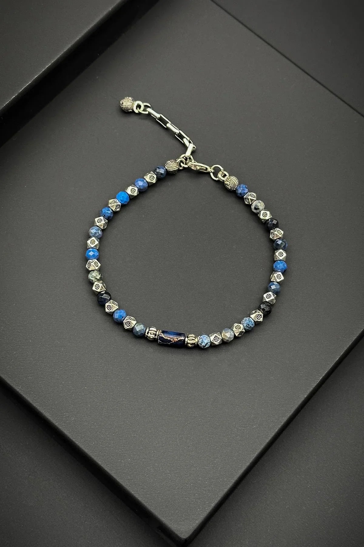 FRNCH Lapis Lazuli Doğal Taşlı Lacivert Renkli Ayarlanabilir Erkek Bileklik FRJ11844-1944-L2