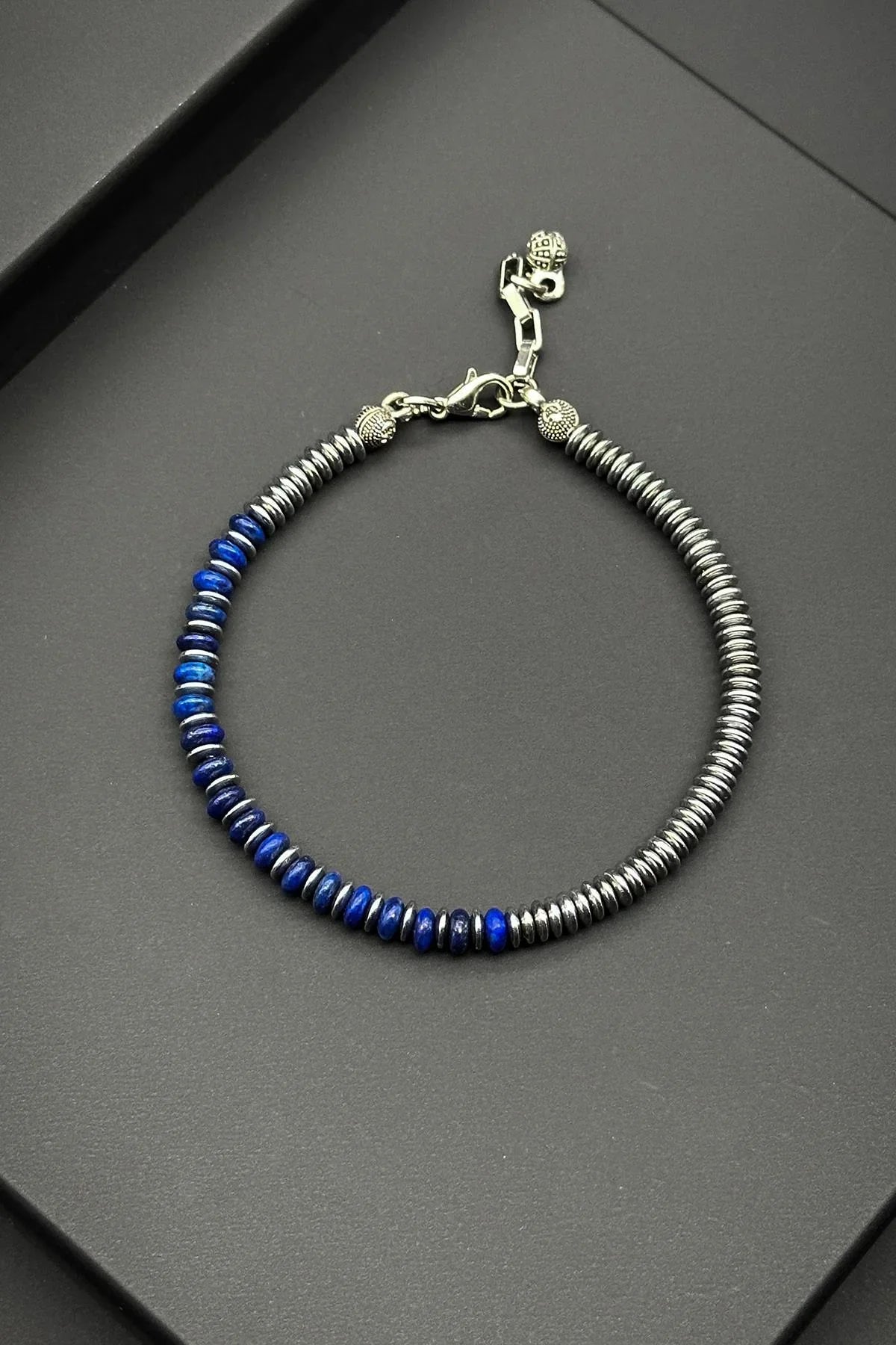 FRNCH Lapis Lazuli ve Hematit Doğal Taşlı Lacivert Renk Erkek Bileklik FRJ11875-1975-L