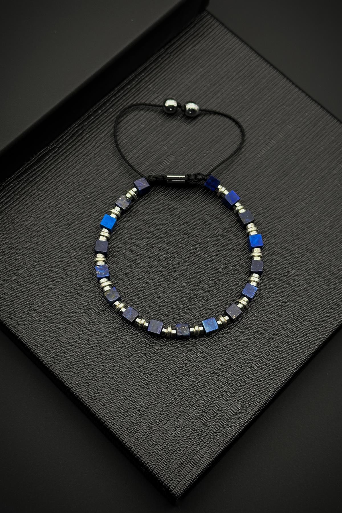 FRNCH Lapis Lazuli ve Hematit Doğal Taşlı Lacivert Renk Erkek Bileklik FRJ12086-3086-L