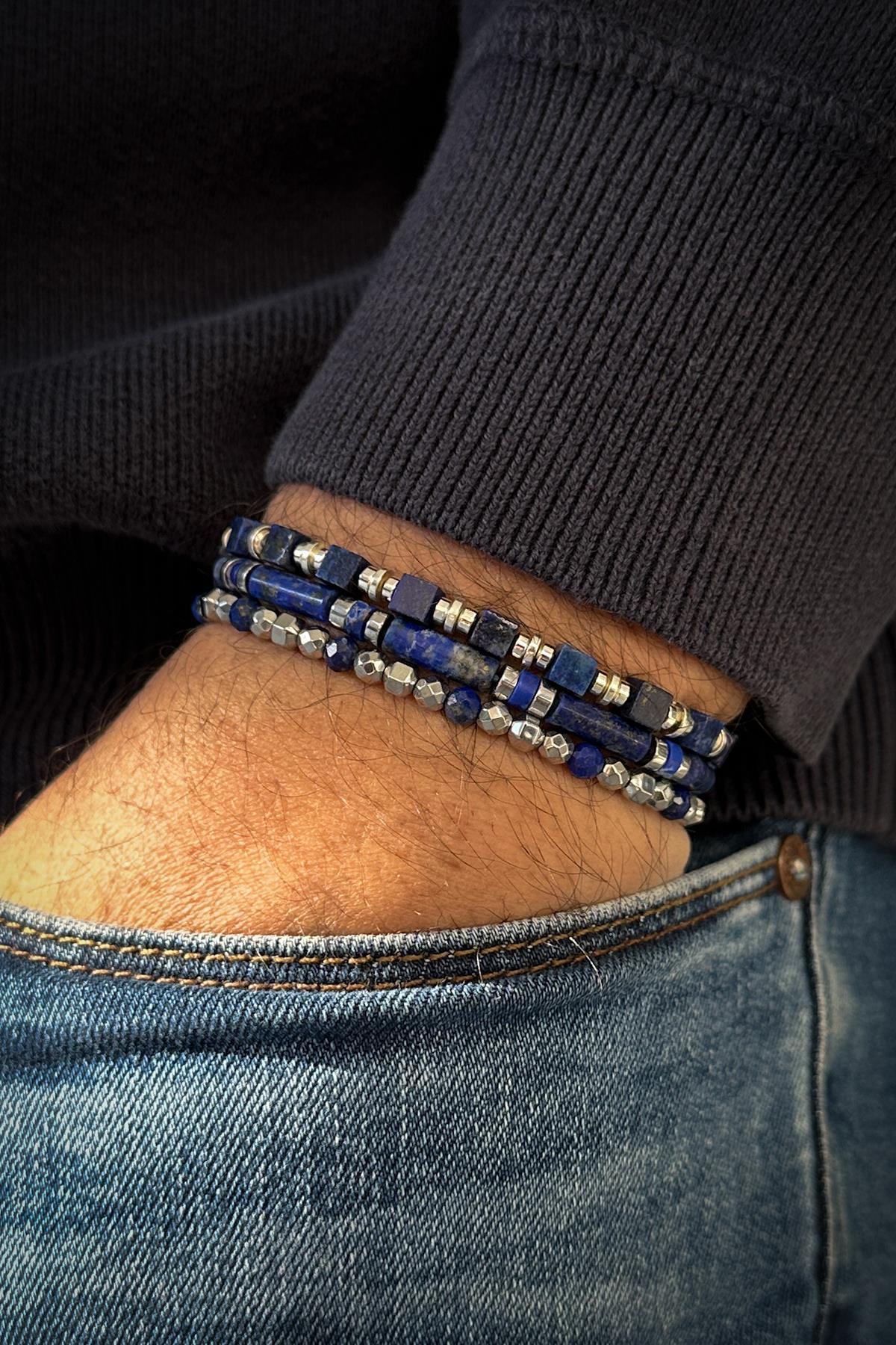 FRNCH Lapis Lazuli ve Hematit Doğal Taşlı Lacivert Renk Erkek Kombin FRJ40170-270-L