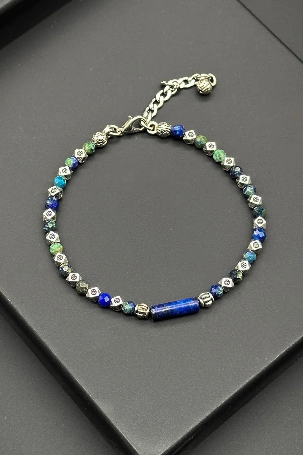 FRNCH Lapis Lazuli ve Yeşim Doğal Taşlı Lacivert Renkli Erkek Bileklik FRJ11844-1944-LY