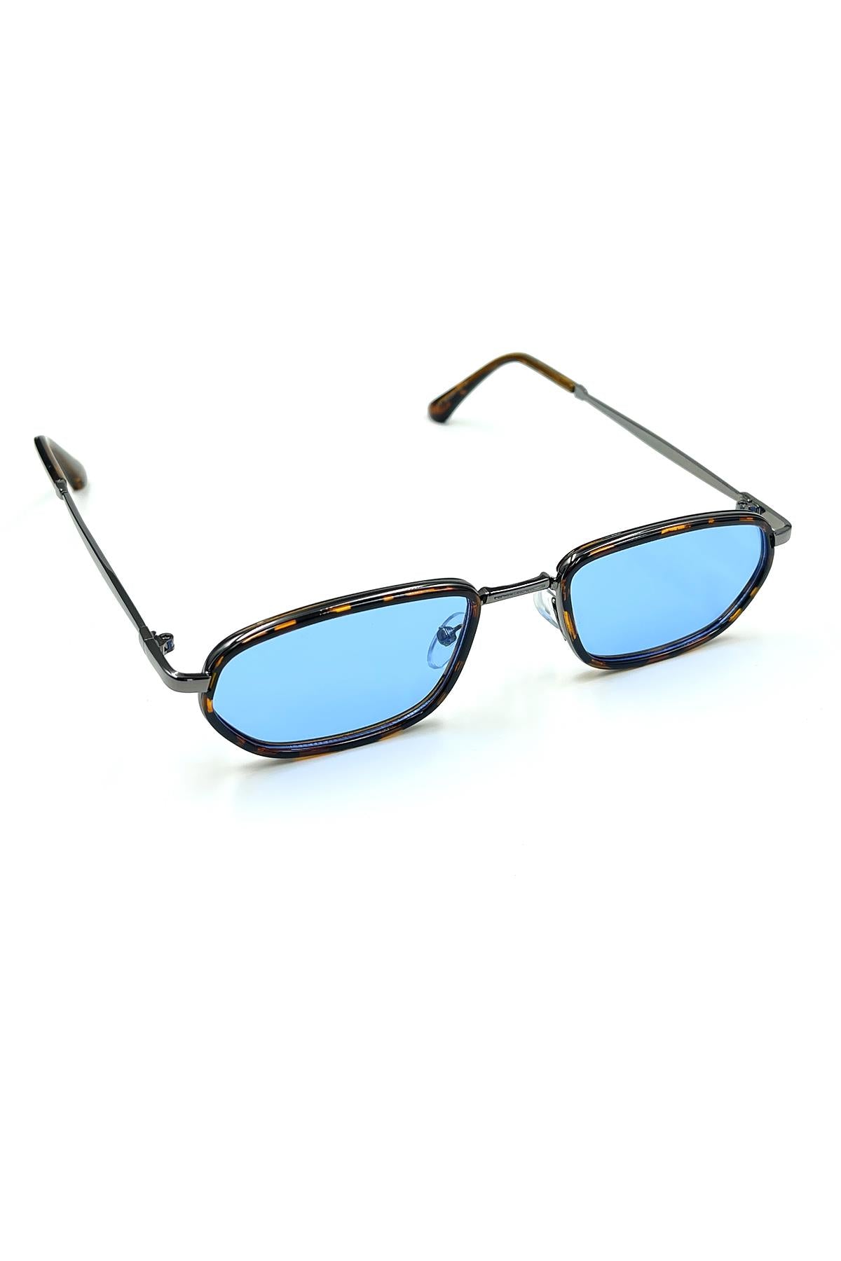 FRNCH Leopar Desen Çerçeve Mavi Cam Dikdörtgen Model Erkek Güneş Gözlüğü FRG1060-160-K2