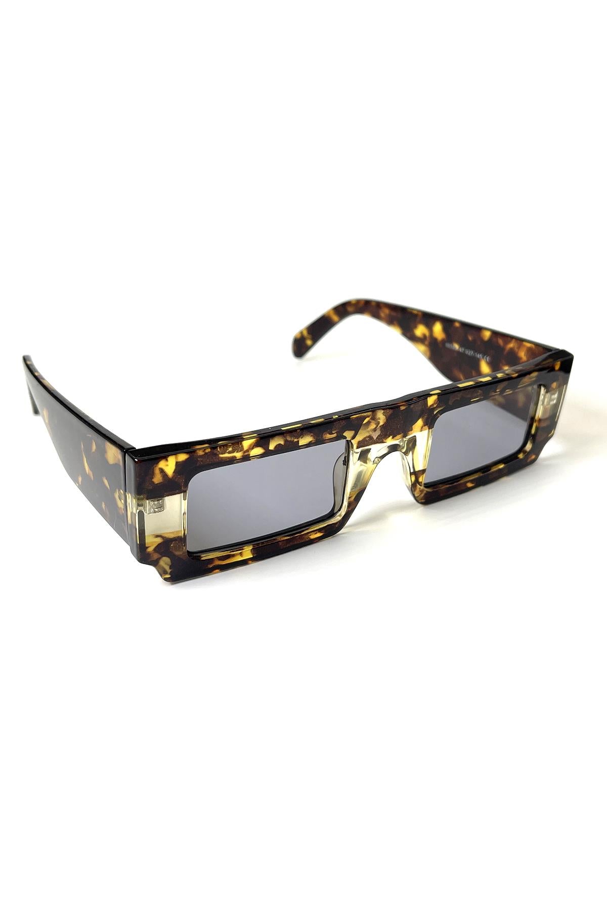 FRNCH Leopar Desen Çerçeve Siyah Cam Dikdörtgen Erkek Güneş Gözlüğü FRG1038-138-K