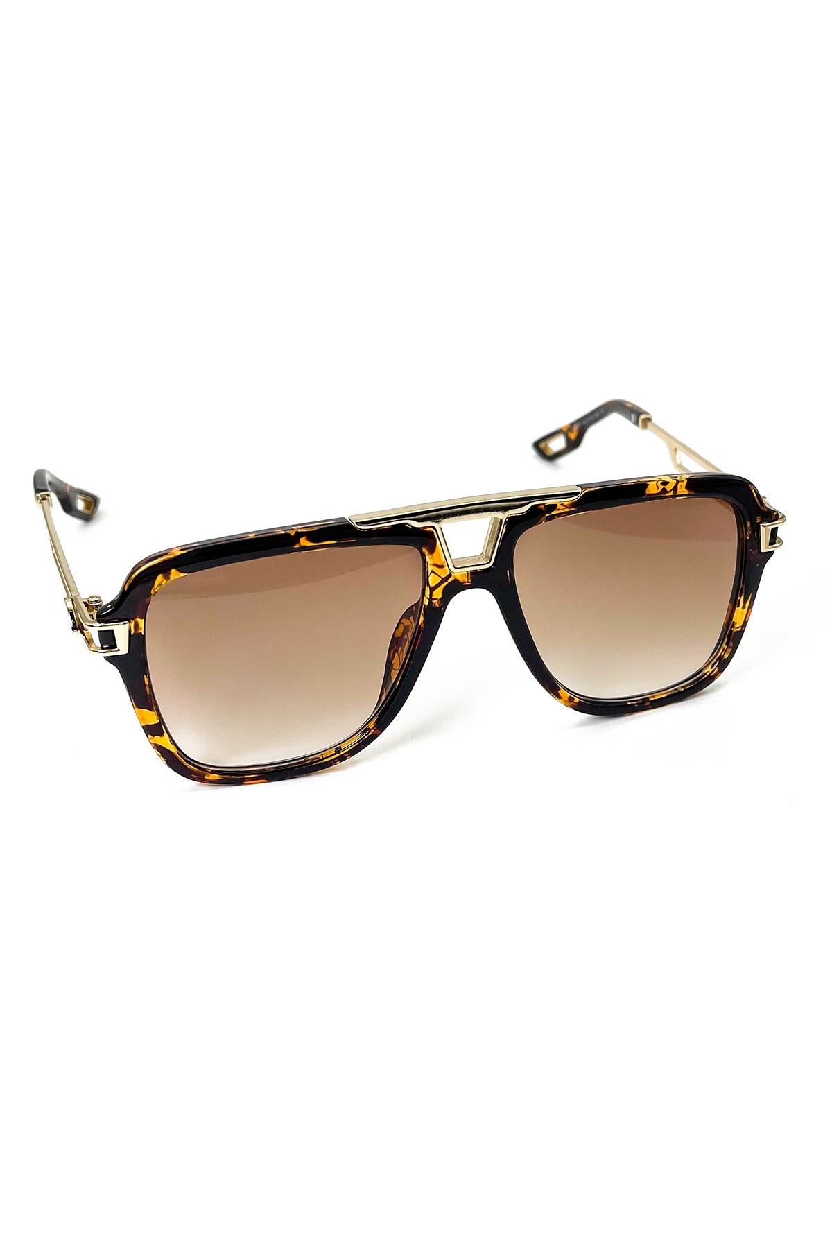 FRNCH Leopar Desen Çerçeve Turuncu Cam Dikdörtgen Erkek Güneş Gözlüğü FRG1027-127-KT