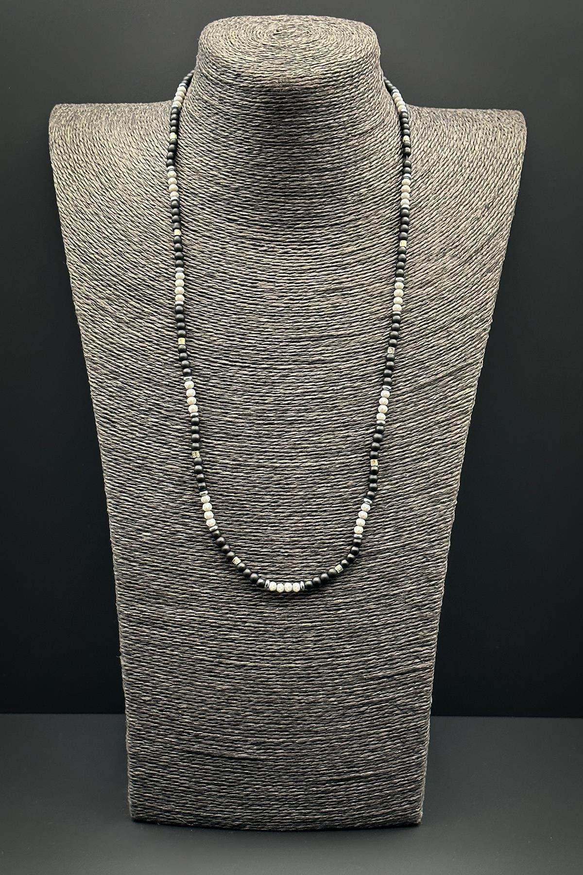 FRNCH Onyx ve Kristal Doğal Taşlı Siyah Renkli Erkek Kolye FRJ30624-724-AB2