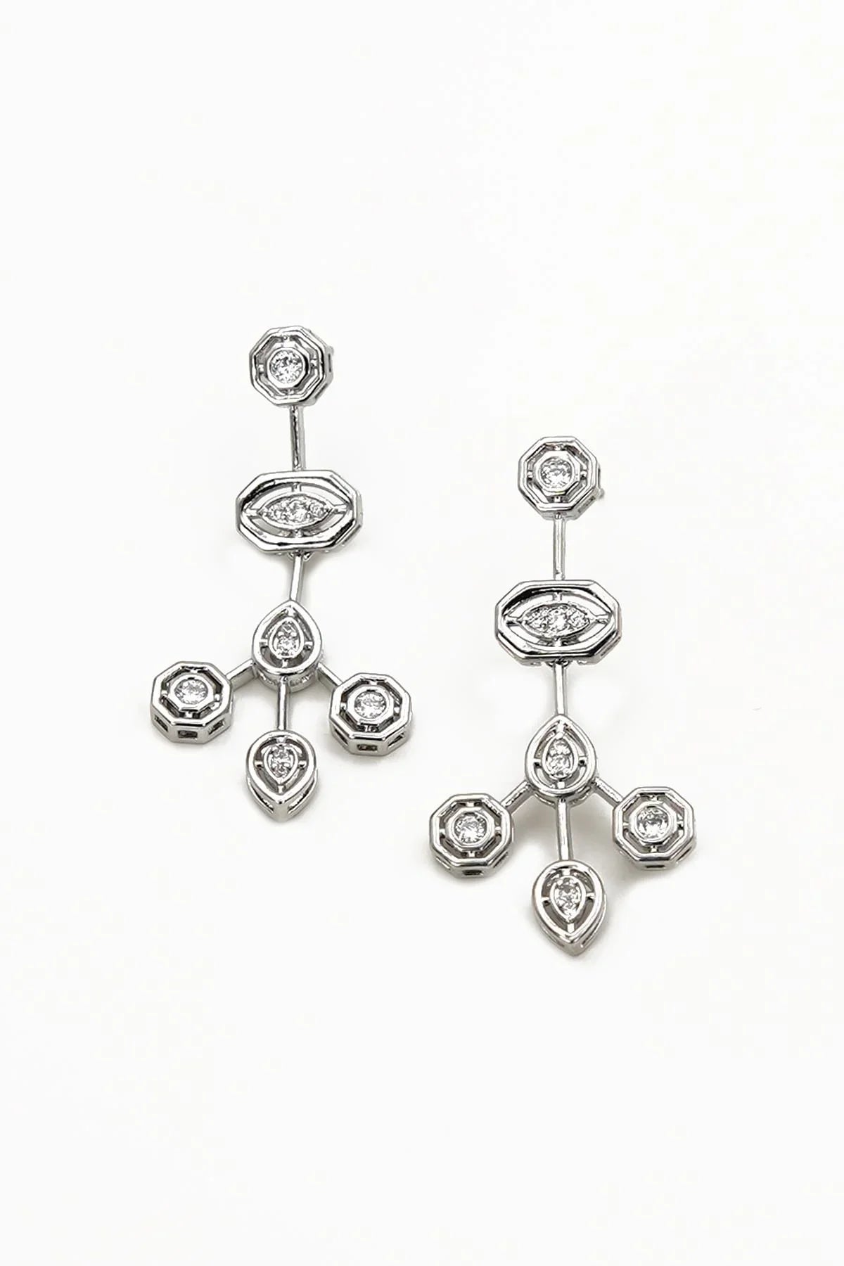 FRNCH Özel Tasarım Zirkon Taşlı Gümüş Renk Kadın Küpe FRJ50062-162-A