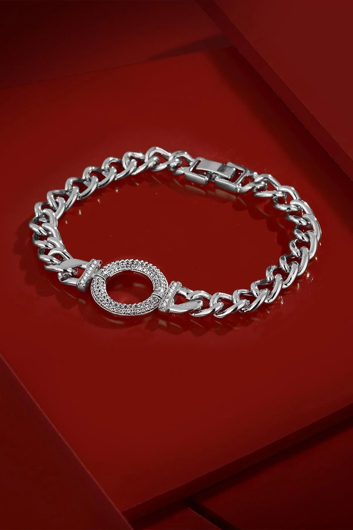 FRNCH Parlak Beyaz Zirkon Taşlı Gümüş Renk Kadın Bileklik FRJ11182-1282-A