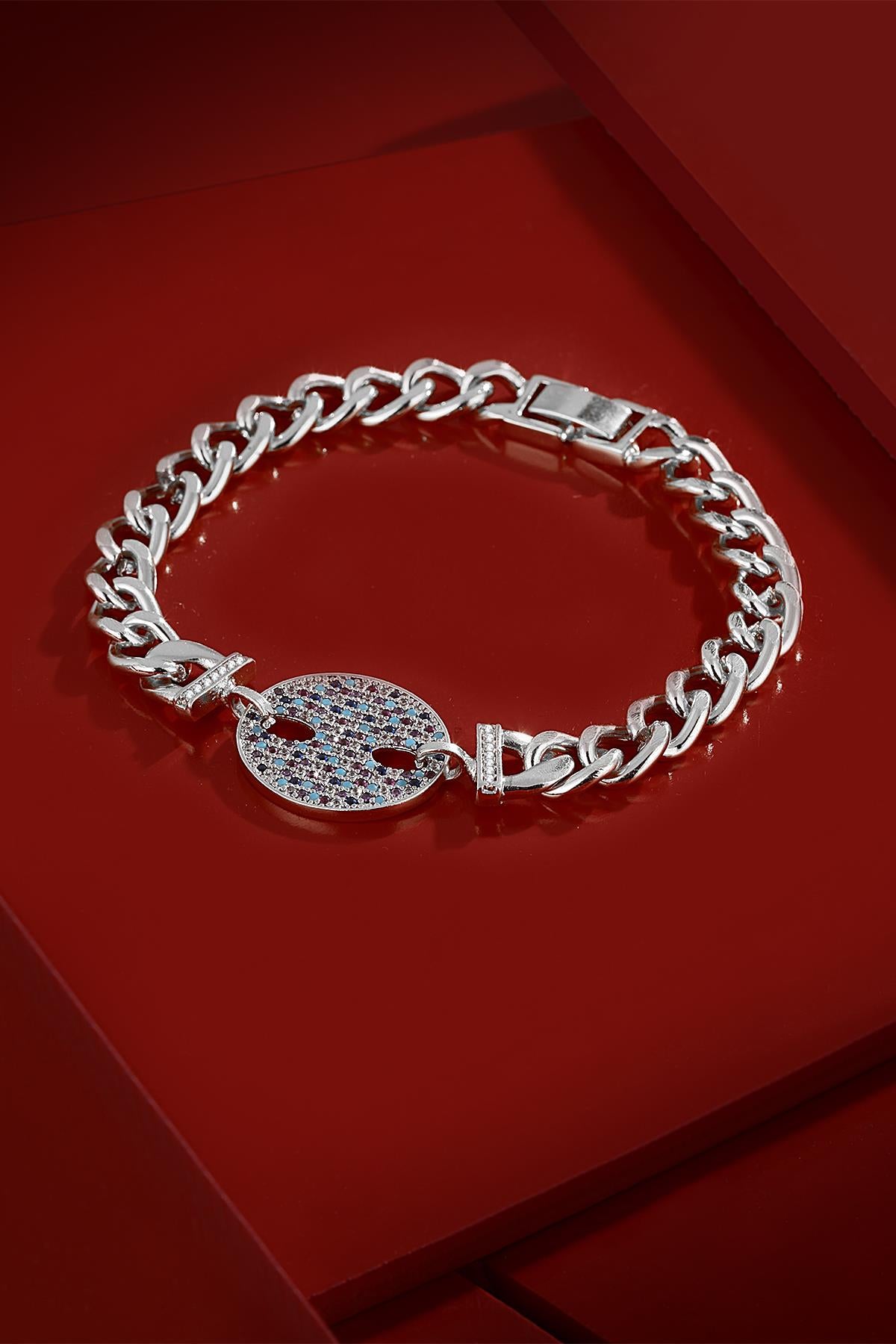 FRNCH Parlak Zirkon Taşlı Motifli Gümüş Renk Kadın Bileklik FRJ11195-1295-A