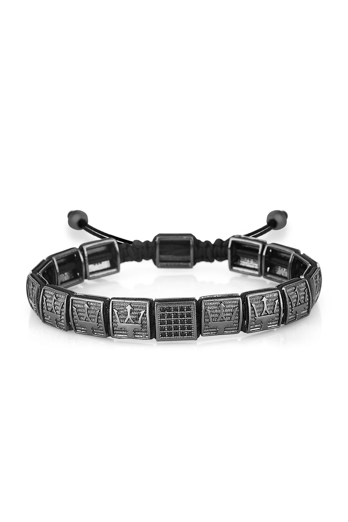 FRNCH Poseidon Figürlü Zirkon Taşlı Hematit Taş Ayarlanabilir Erkek Handmade Bileklik FRJ11239-1339-B