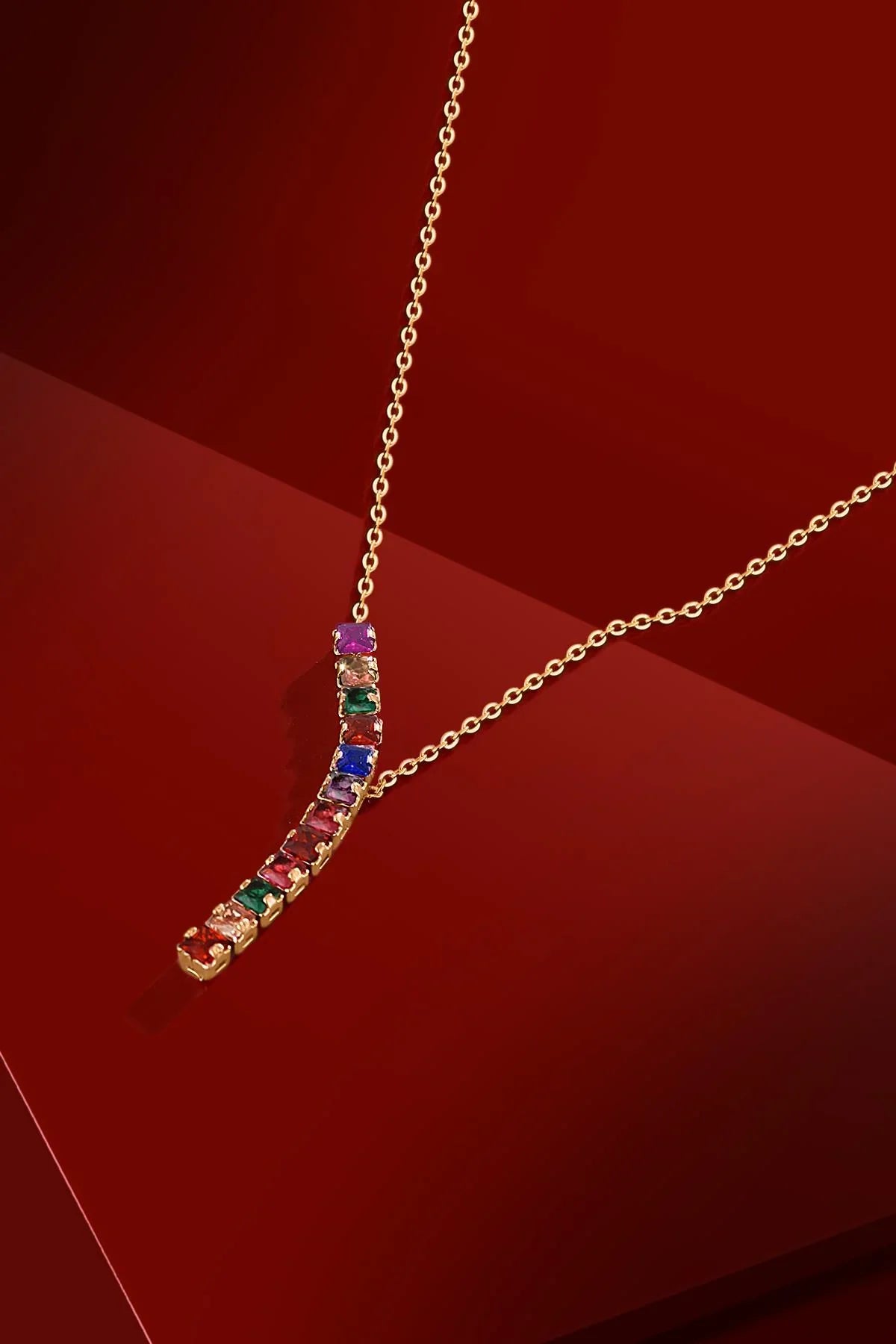 FRNCH Renkli Sıralı Zirkon Taşlı Kadın Kolye FRJ30421-521-G