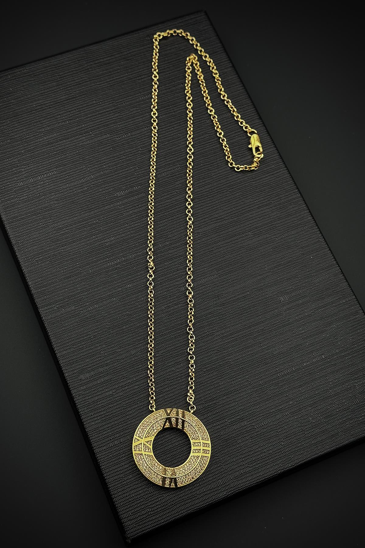 FRNCH Roma Rakamlı Zirkon Taşlı Altın Renk Kadın Kolye FRJ30895-995-G