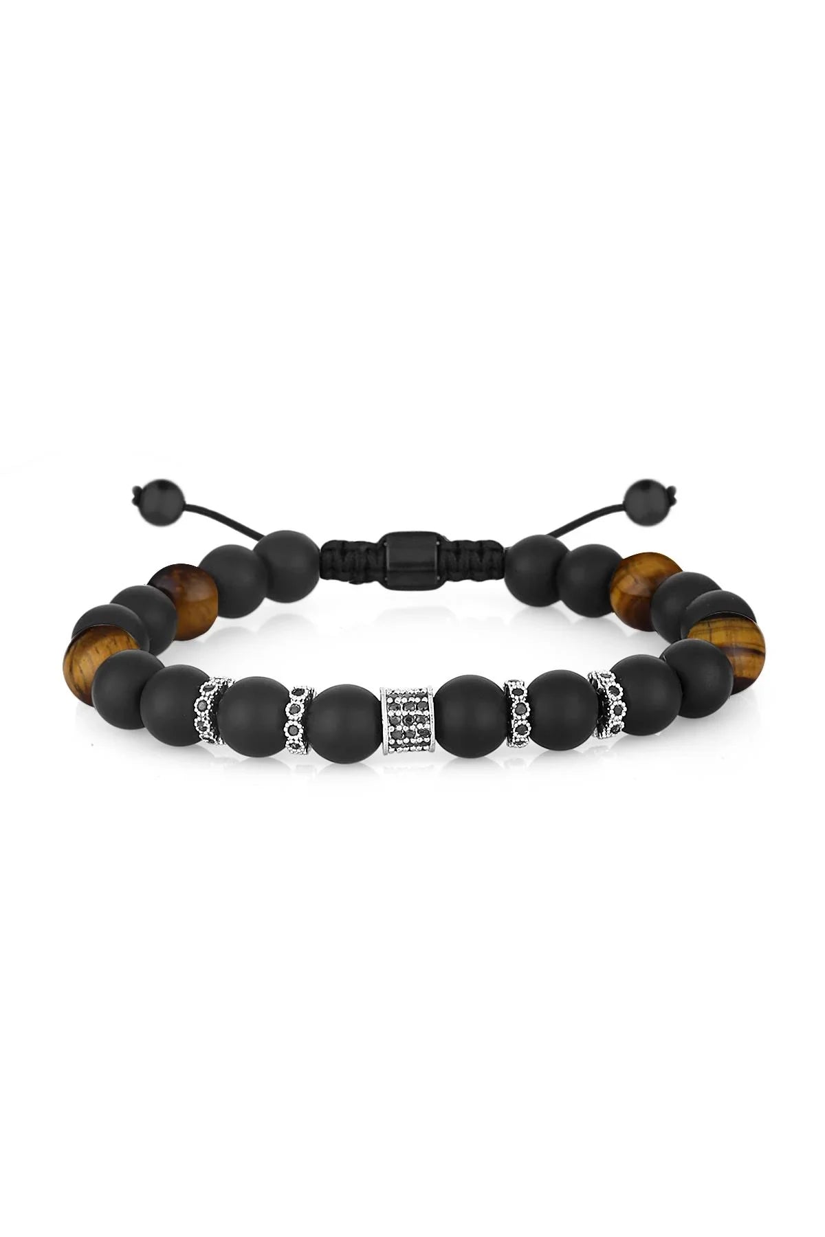 FRNCH Sıralı Doğal Taşlı Zirkon Parçalı Ayarlanabilir Handmade Erkek Bileklik FRJ11236-1336-A
