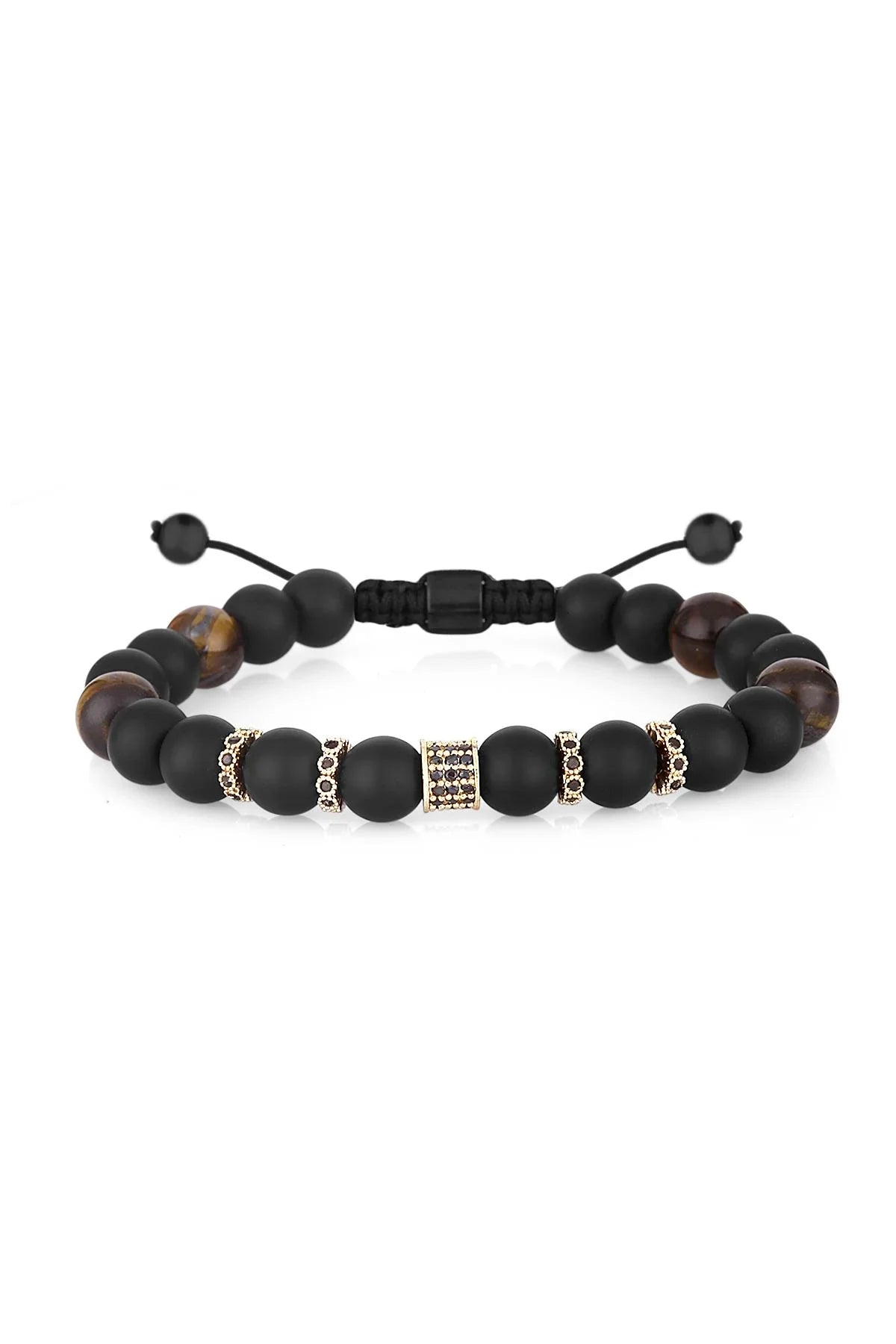 FRNCH Sıralı Doğal Taşlı Zirkon Parçalı Ayarlanabilir Handmade Erkek Bileklik FRJ11236-1336-G