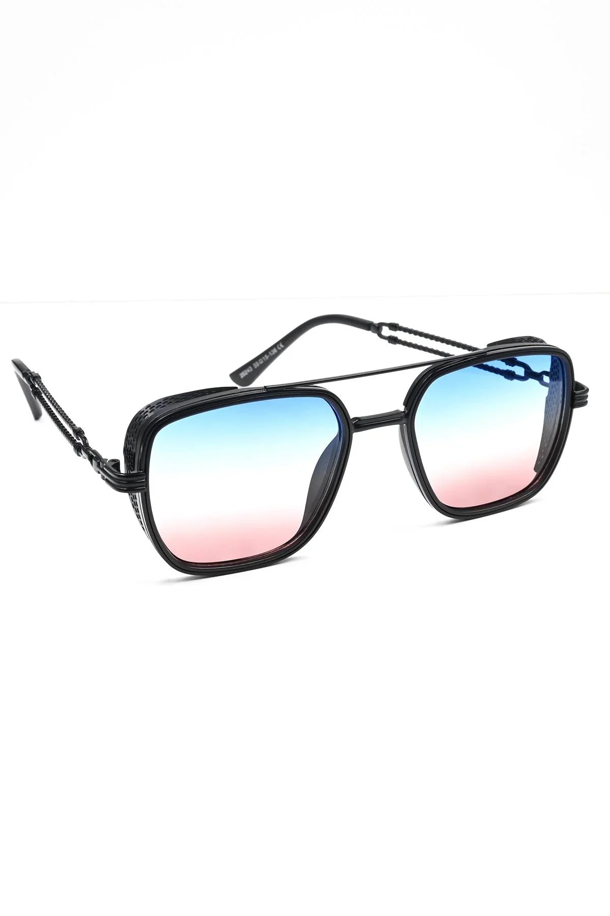 FRNCH Siyah Çerçeve Mavi Cam Dikdörtgen Model Erkek Güneş Gözlüğü FRG1073-173-SMK