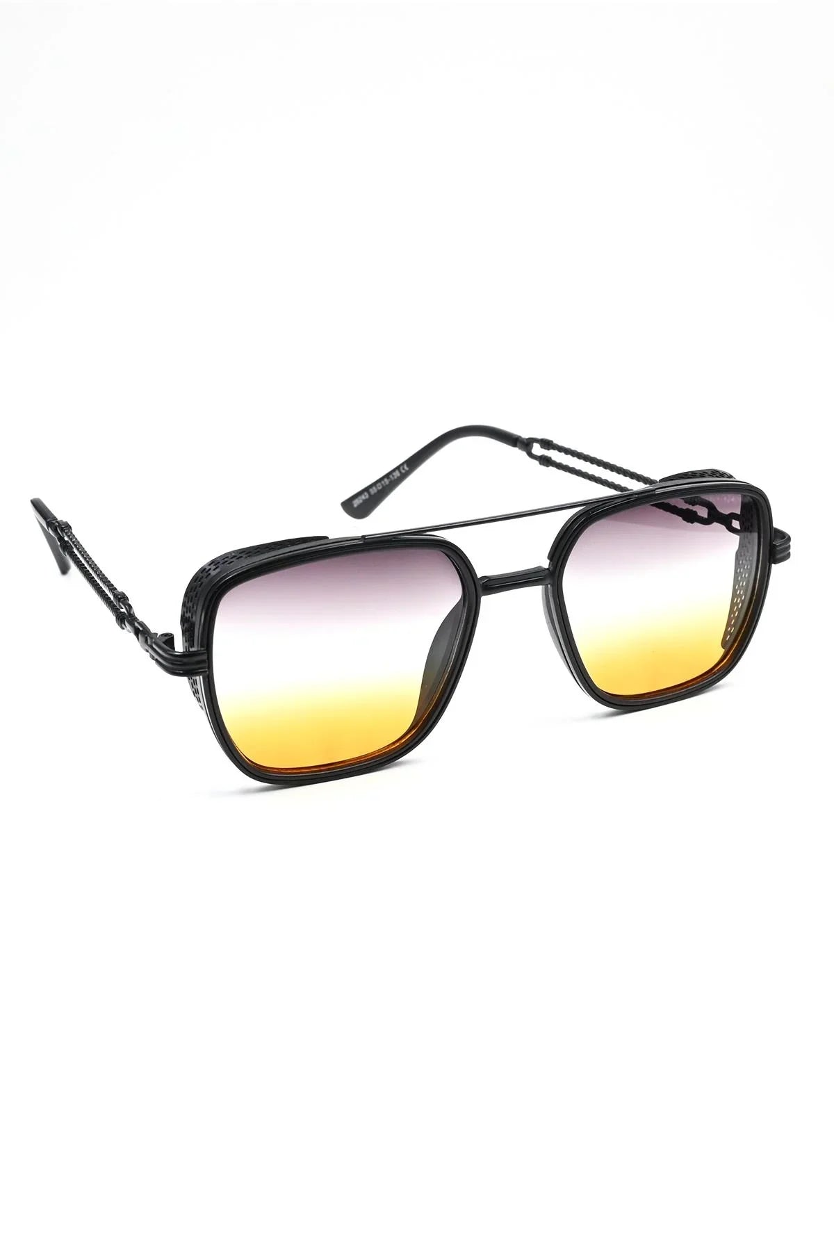 FRNCH Siyah Çerçeve Sarı Cam Dikdörtgen Model Erkek Güneş Gözlüğü FRG1073-173-SMS
