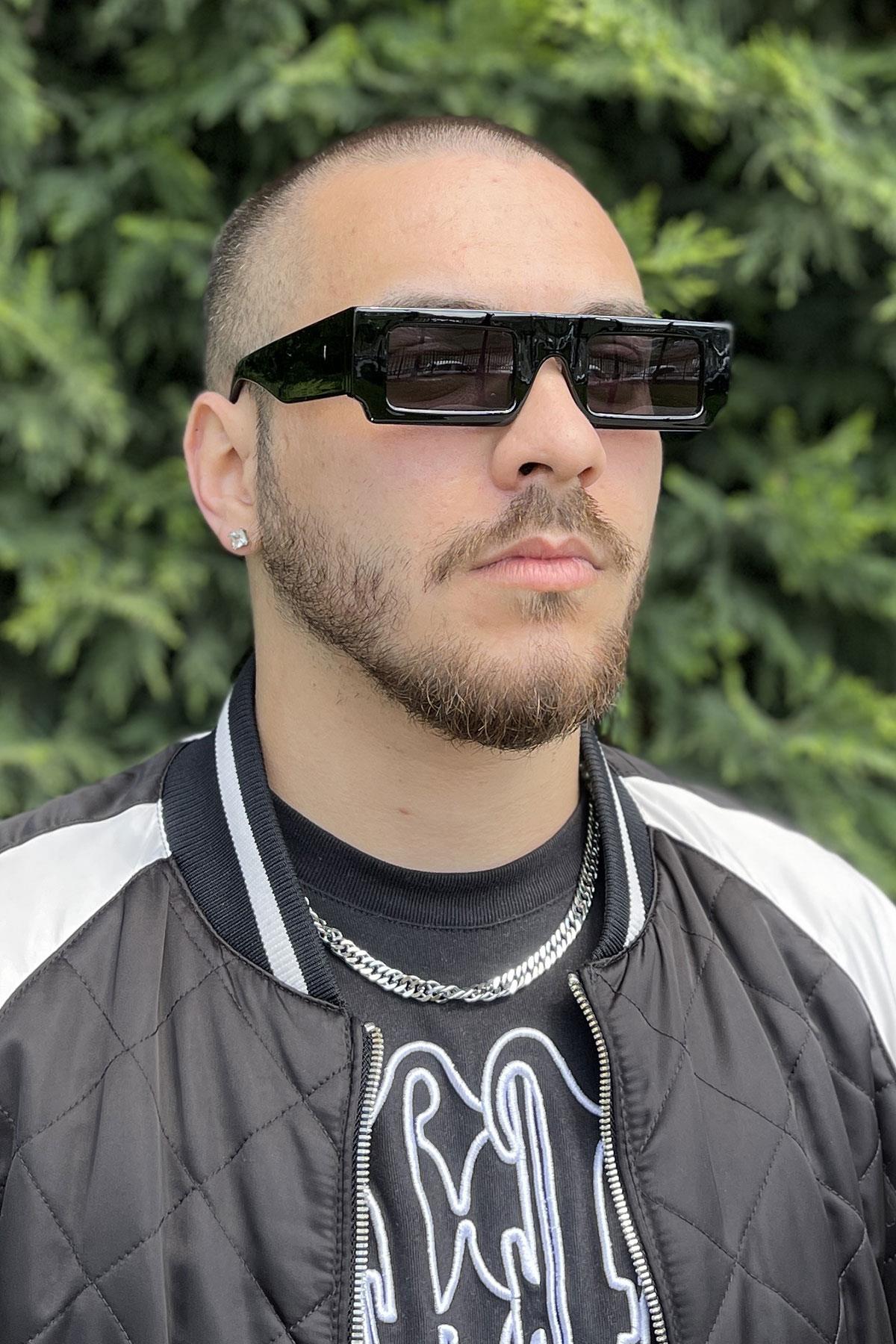 FRNCH Siyah Çerçeve Siyah Cam Dikdörtgen Erkek Güneş Gözlüğü FRG1038-138-S