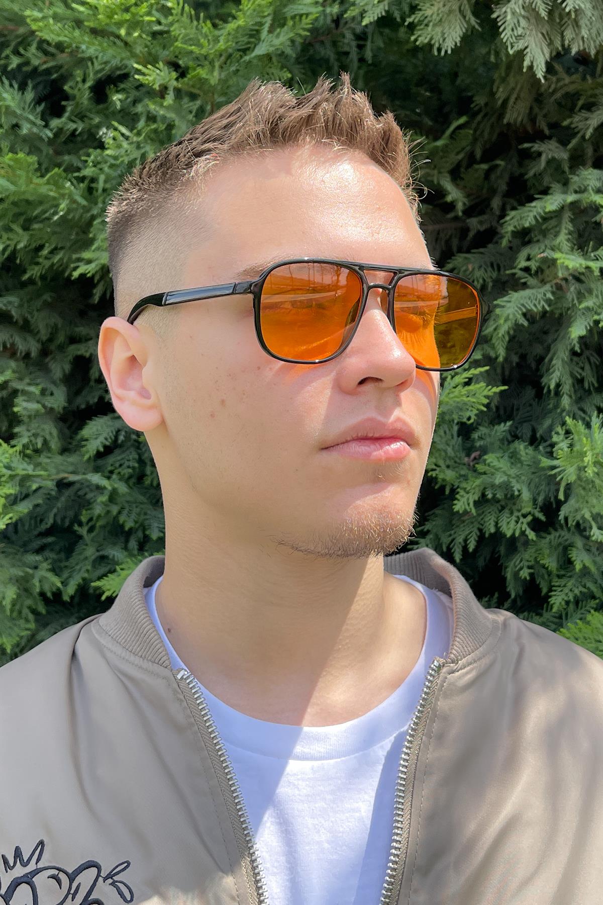 FRNCH Siyah Çerçeve Turuncu Cam Polarize Erkek Güneş Gözlüğü FRG1015-115-ST